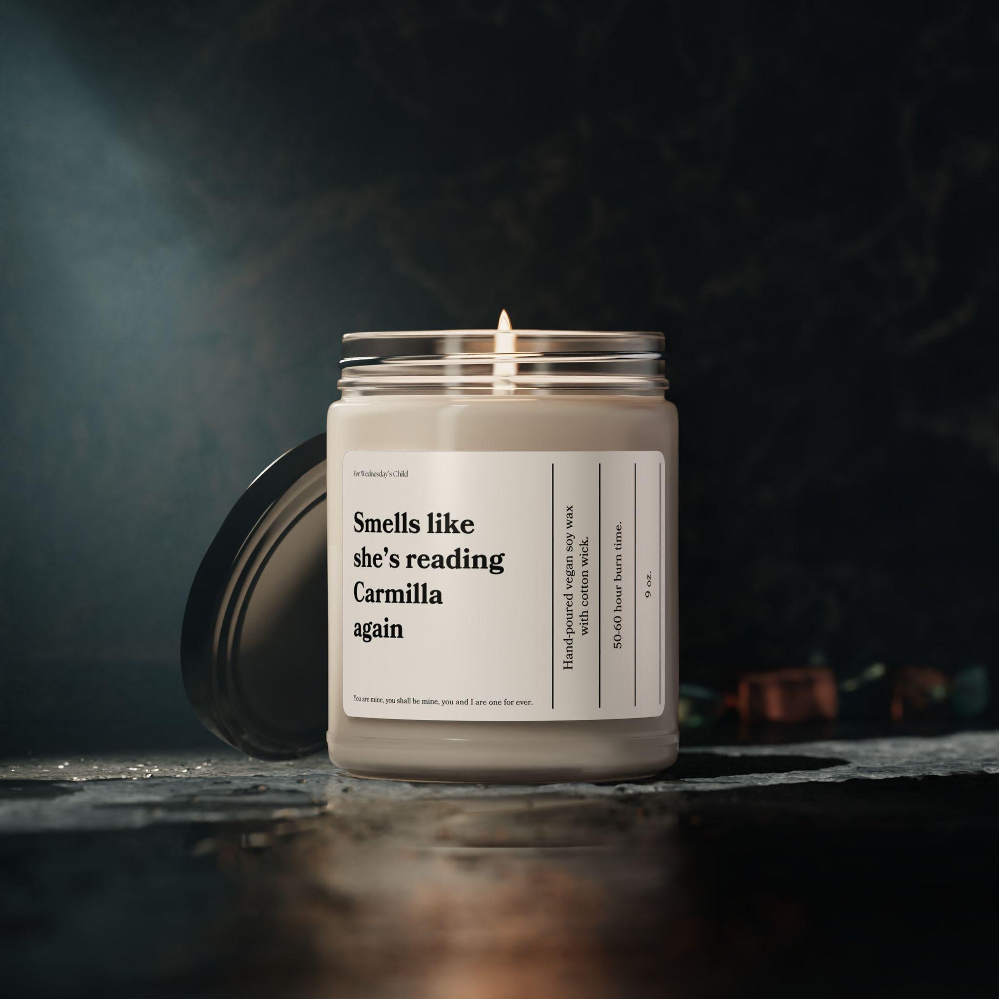 Smells like she's reading Carmilla again vegan soy candle * Vampire Cult Classic Horror Movie Black Cat Dark Sapphic Romance Subtle Bookish