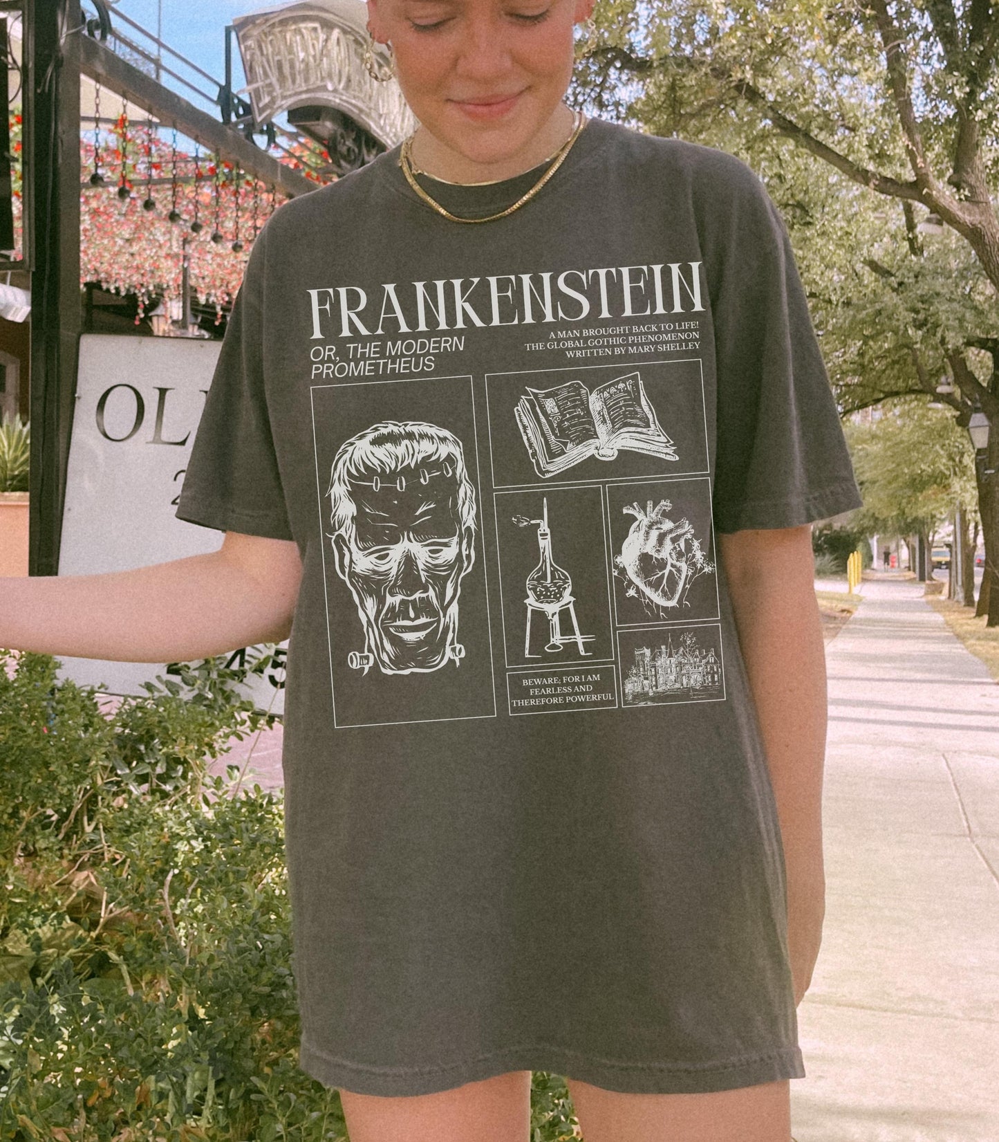 Frankenstein Mary Shelley Comfort Colors Tee * Spooky Season Retro Classic Horror Gothic Monster Movie Lover Bookish Halloween Dark Academia