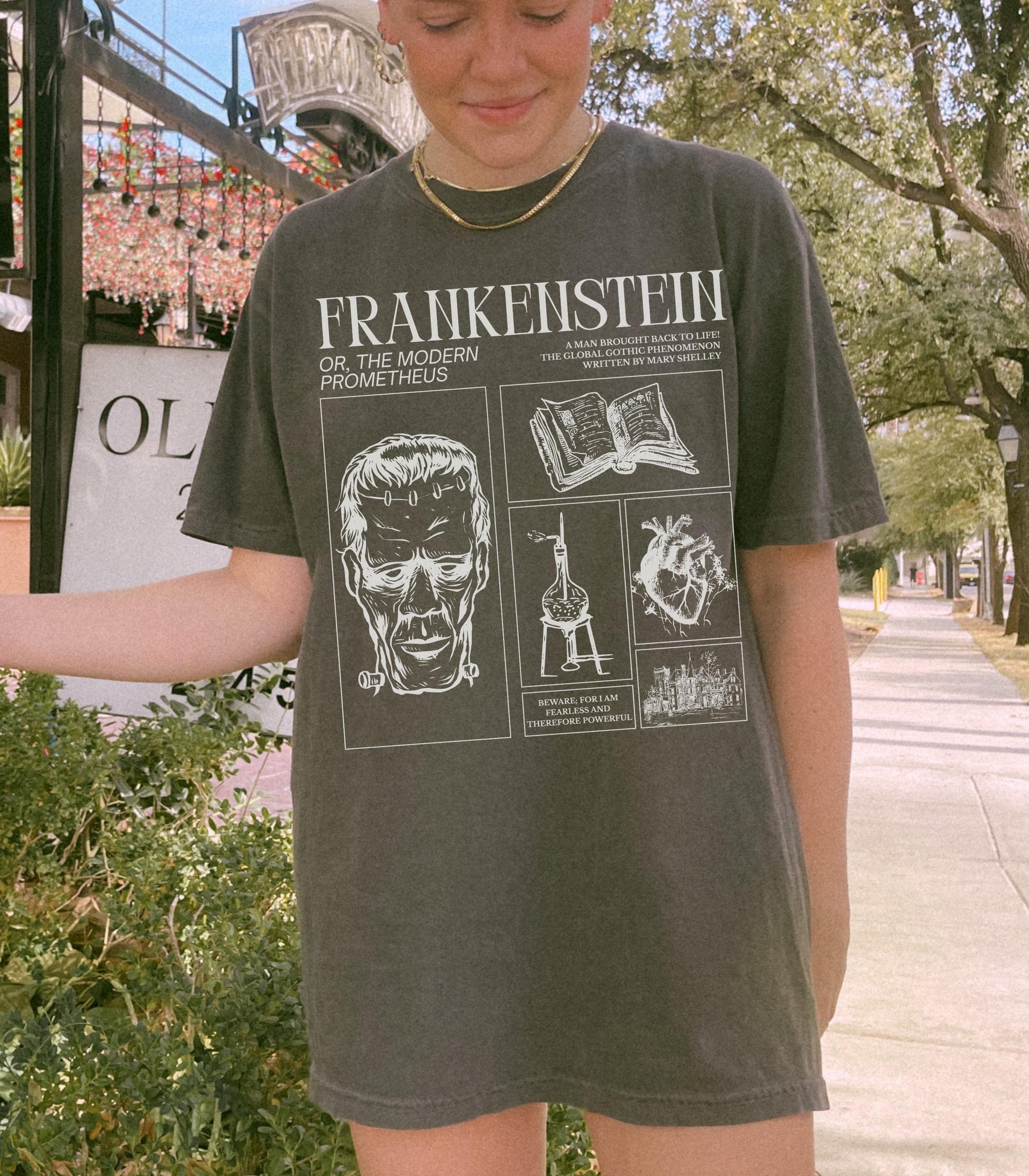 Frankenstein Mary Shelley Comfort Colors Tee * Spooky Season Retro Classic Horror Gothic Monster Movie Lover Bookish Halloween Dark Academia