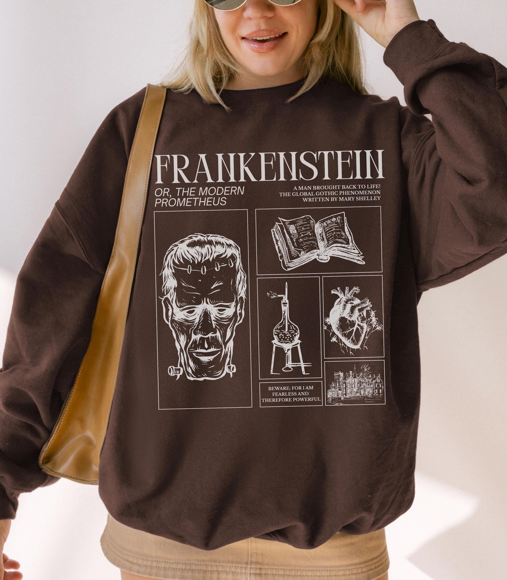 Frankenstein Mary Shelley Sweatshirt * Spooky Season Retro Classic Horror Gothic Retro Monster Movie Lover Bookish Halloween Dark Academia