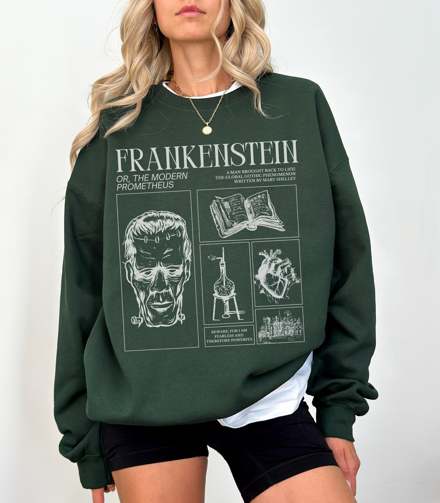 Frankenstein Mary Shelley Sweatshirt * Spooky Season Retro Classic Horror Gothic Retro Monster Movie Lover Bookish Halloween Dark Academia