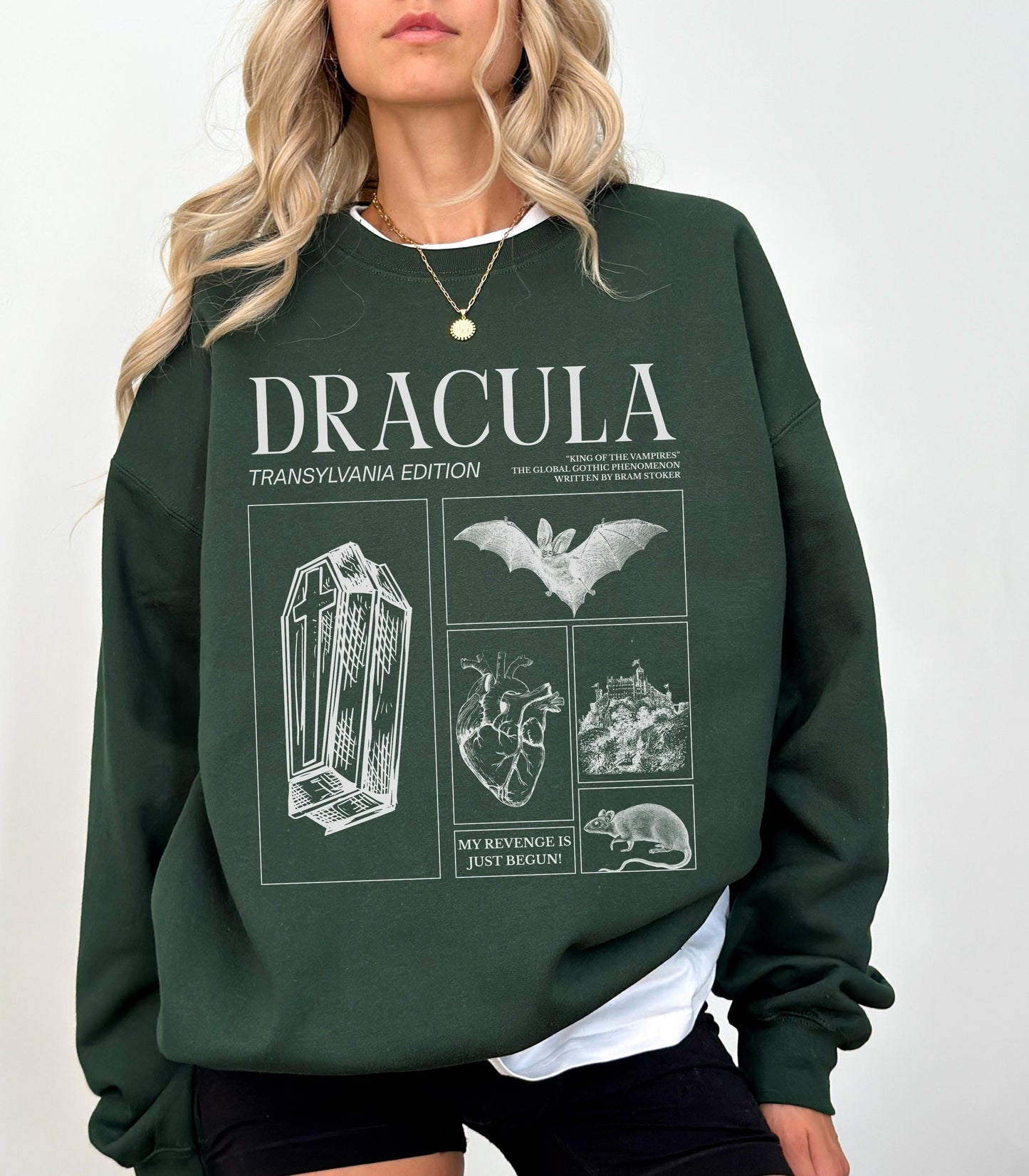Bram Stoker's Dracula King of Vampires Halloween Sweatshirt Monster Mash Cult Classic Horror Movie Bats Dark Academia Bookish Frankenstein