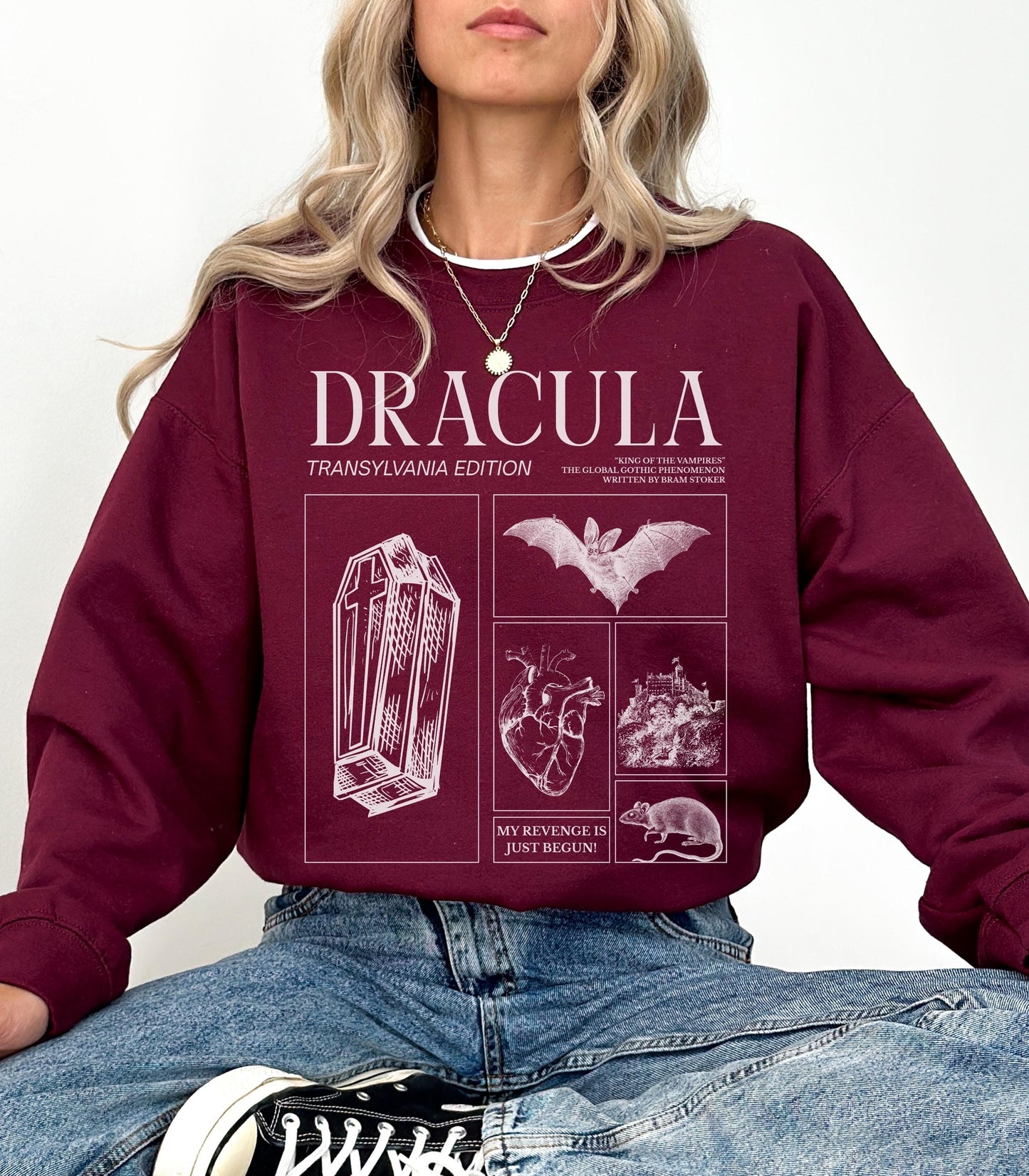 Bram Stoker's Dracula King of Vampires Halloween Sweatshirt Monster Mash Cult Classic Horror Movie Bats Dark Academia Bookish Frankenstein