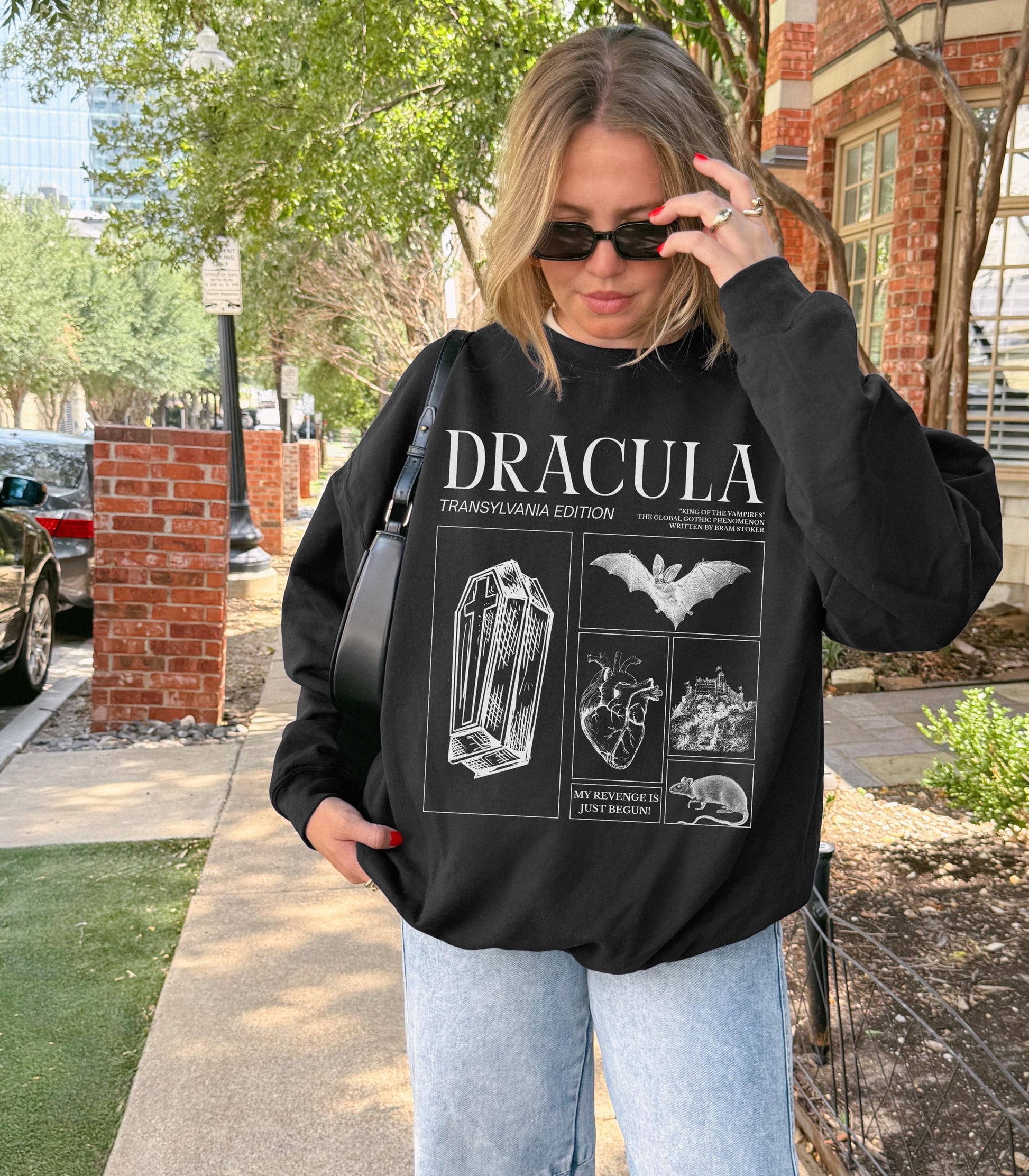 Bram Stoker's Dracula King of Vampires Halloween Sweatshirt Monster Mash Cult Classic Horror Movie Bats Dark Academia Bookish Frankenstein