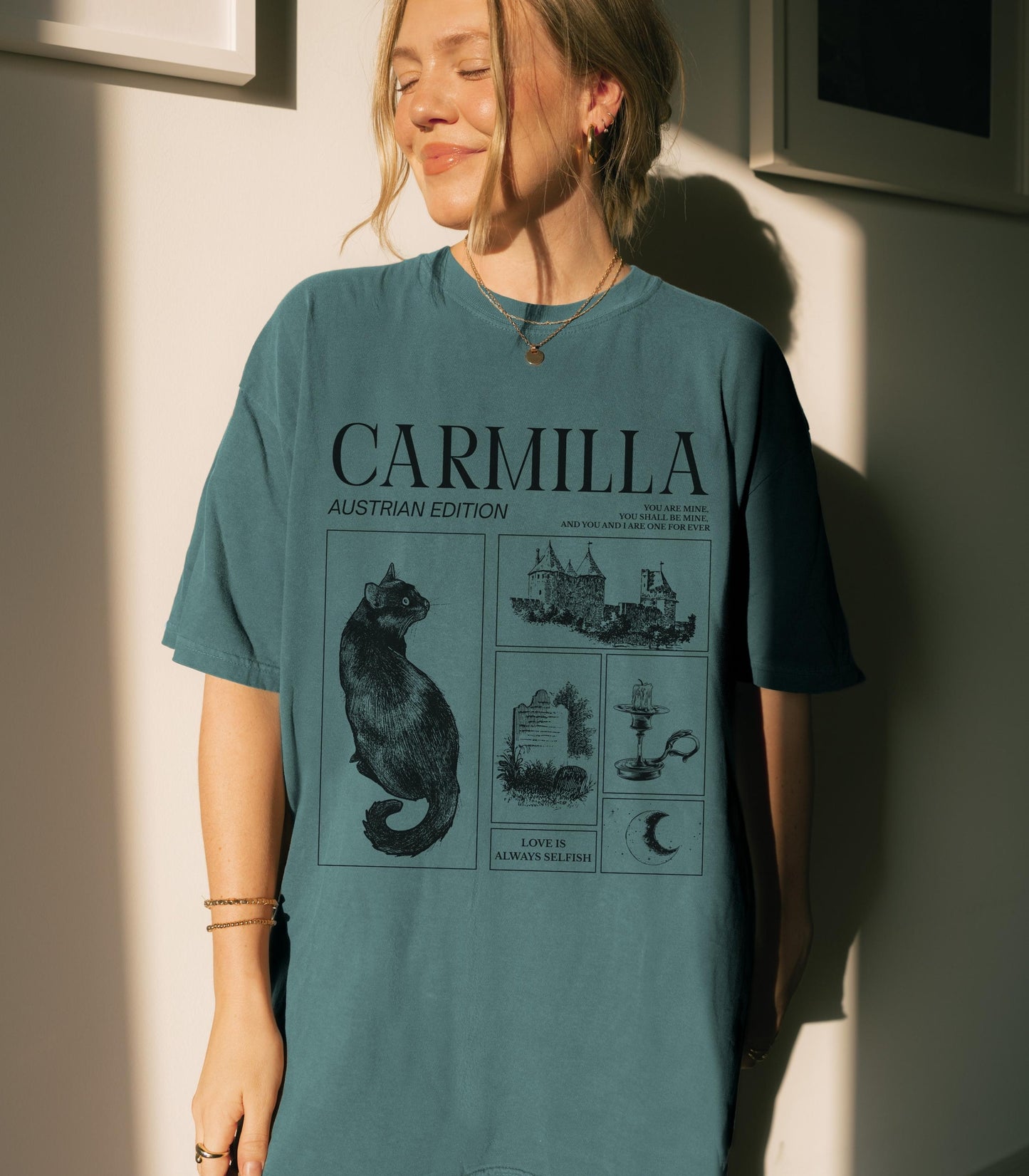 Carmilla Vampire Comfort Colors Halloween Tee * Monster Mash Retro Cult Classic Horror Movie Black Cat Dark Sapphic Romance Subtle Bookish