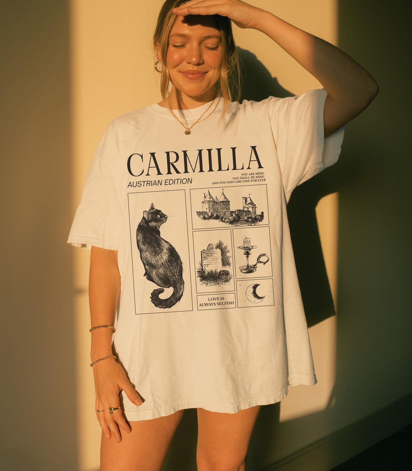 Carmilla Vampire Comfort Colors Halloween Tee * Monster Mash Retro Cult Classic Horror Movie Black Cat Dark Sapphic Romance Subtle Bookish