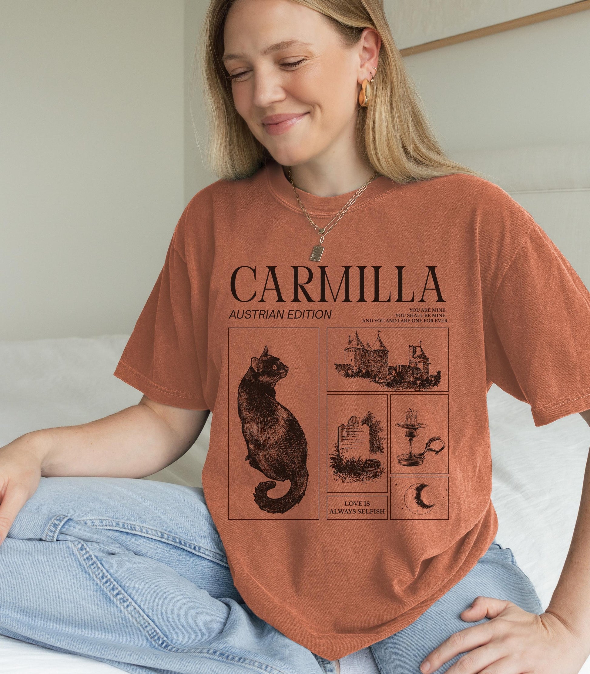 Carmilla Vampire Comfort Colors Halloween Tee * Monster Mash Retro Cult Classic Horror Movie Black Cat Dark Sapphic Romance Subtle Bookish