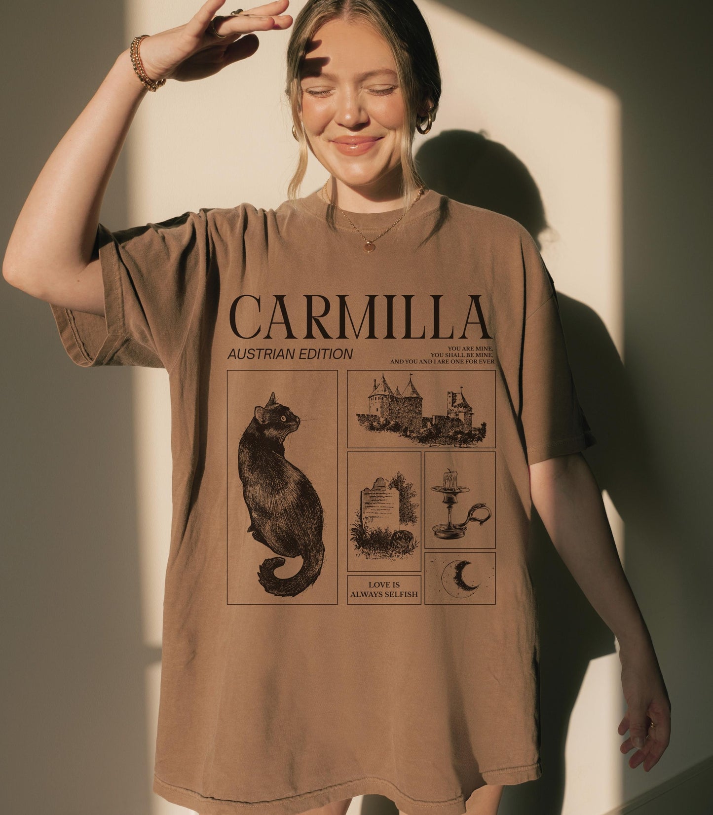 Carmilla Vampire Comfort Colors Halloween Tee * Monster Mash Retro Cult Classic Horror Movie Black Cat Dark Sapphic Romance Subtle Bookish