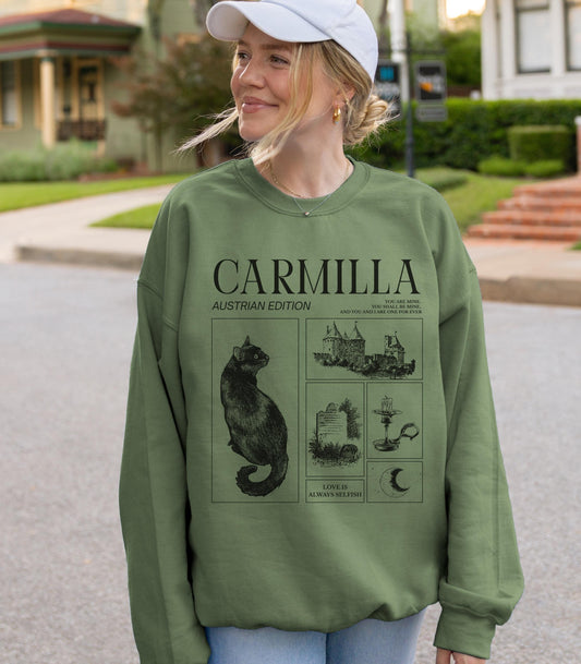 Carmilla Vampire Halloween Sweatshirt * Retro Aesthetic Monster Mash Cult Classic Horror Movie Black Cat Dark Sapphic Romance Subtle Bookish