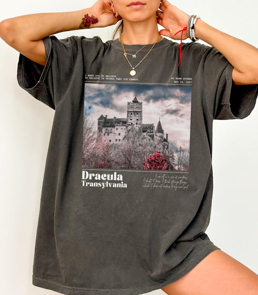 Bram Stoker Dracula Castle Transylvania Comfort Colors Tee * Bloodsucker Vampire Dark Academia Bookish Halloween Gothic Horror Literature