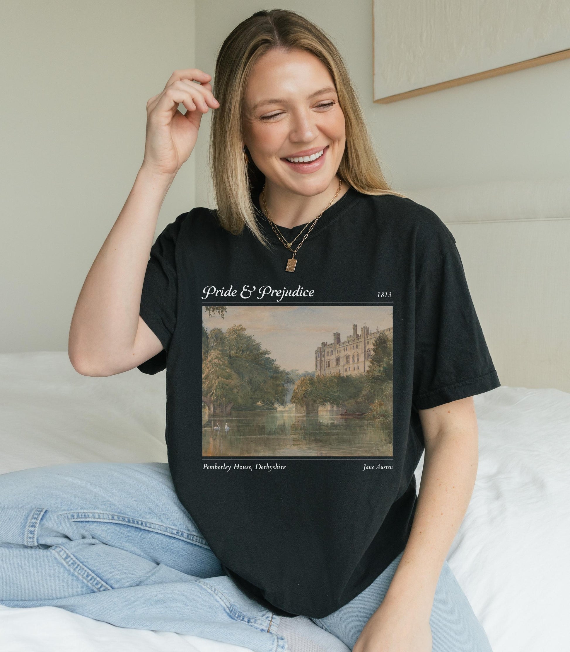 Pemberley Pride and Prejudice Comfort Colors Tee Bookworm Bookish Gift Dark Academia Aesthetic Jane Austen Merch Fandom Mr Darcy Hand Flex