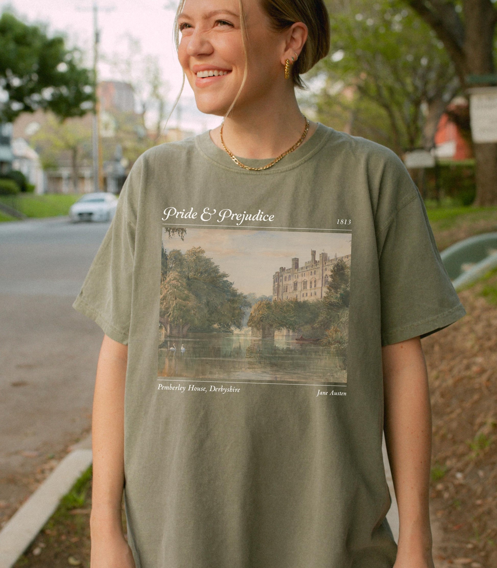 Pemberley Pride and Prejudice Comfort Colors Tee Bookworm Bookish Gift Dark Academia Aesthetic Jane Austen Merch Fandom Mr Darcy Hand Flex