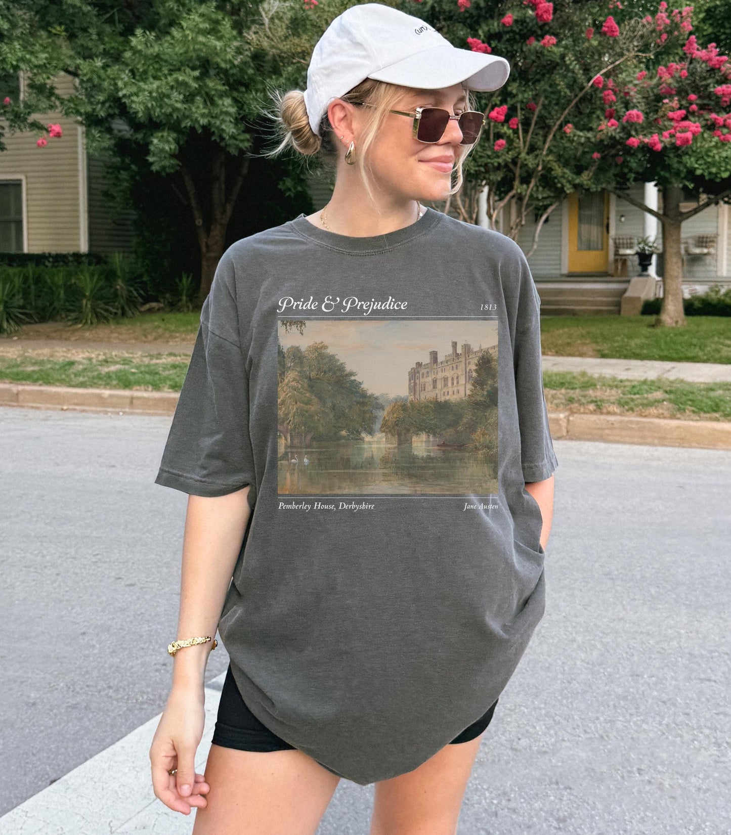 Pemberley Pride and Prejudice Comfort Colors Tee Bookworm Bookish Gift Dark Academia Aesthetic Jane Austen Merch Fandom Mr Darcy Hand Flex