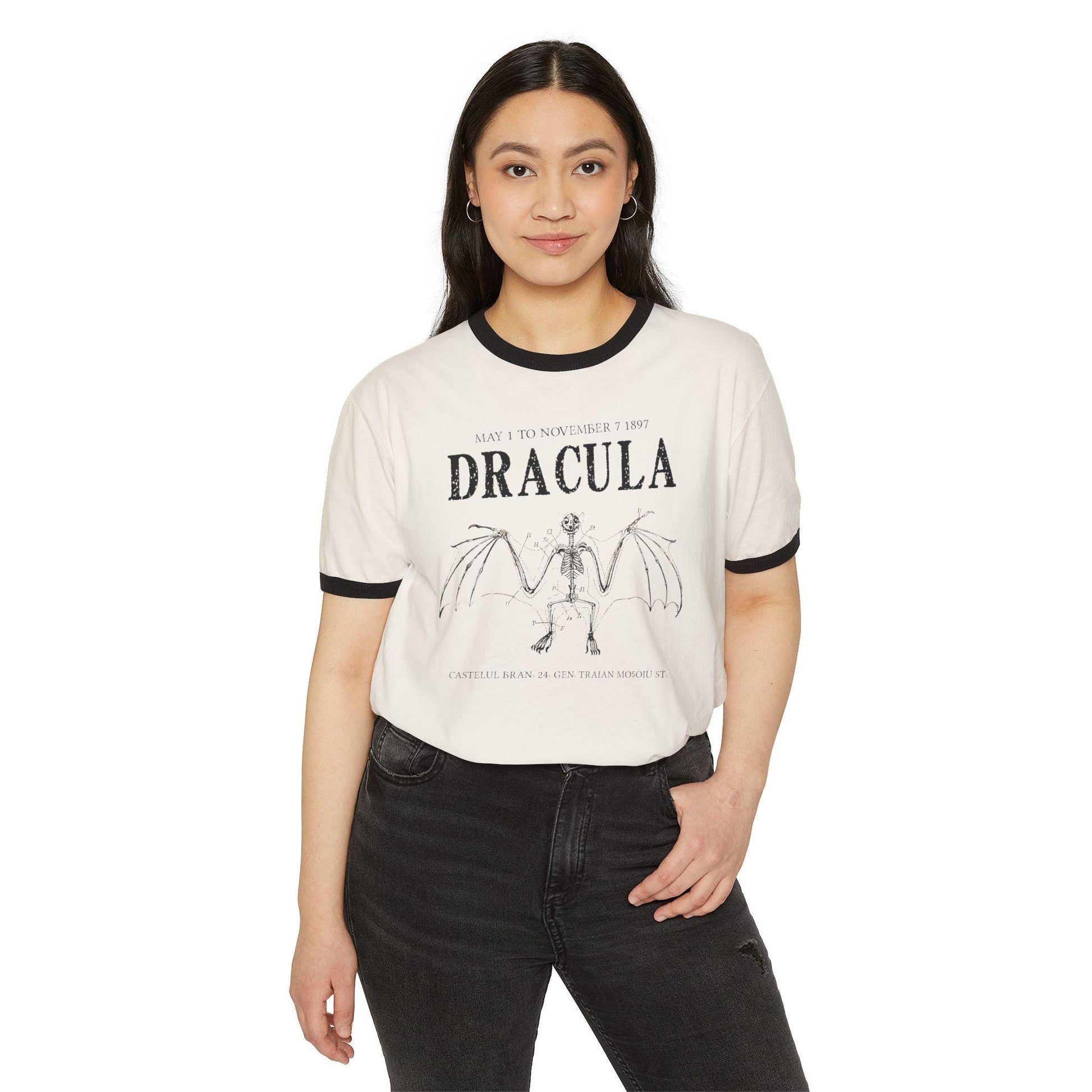 Bram Stoker's Dracula Unisex Cotton Ringer T-Shirt * Vintage Style Retro Vampire Monster Creature Classic Movie Frankenstein Mary Shelley