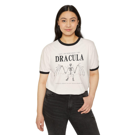 Bram Stoker's Dracula Unisex Cotton Ringer T-Shirt * Vintage Style Retro Vampire Monster Creature Classic Movie Frankenstein Mary Shelley