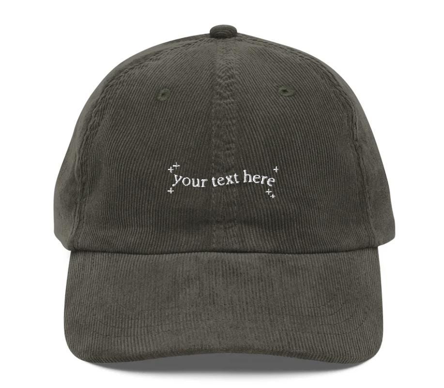 Custom Your Text Here Corduroy Embroidered Hat Personalized Unisex Baseball Cap White Elephant Christmas Bookish Merch Gift for Girlfriend