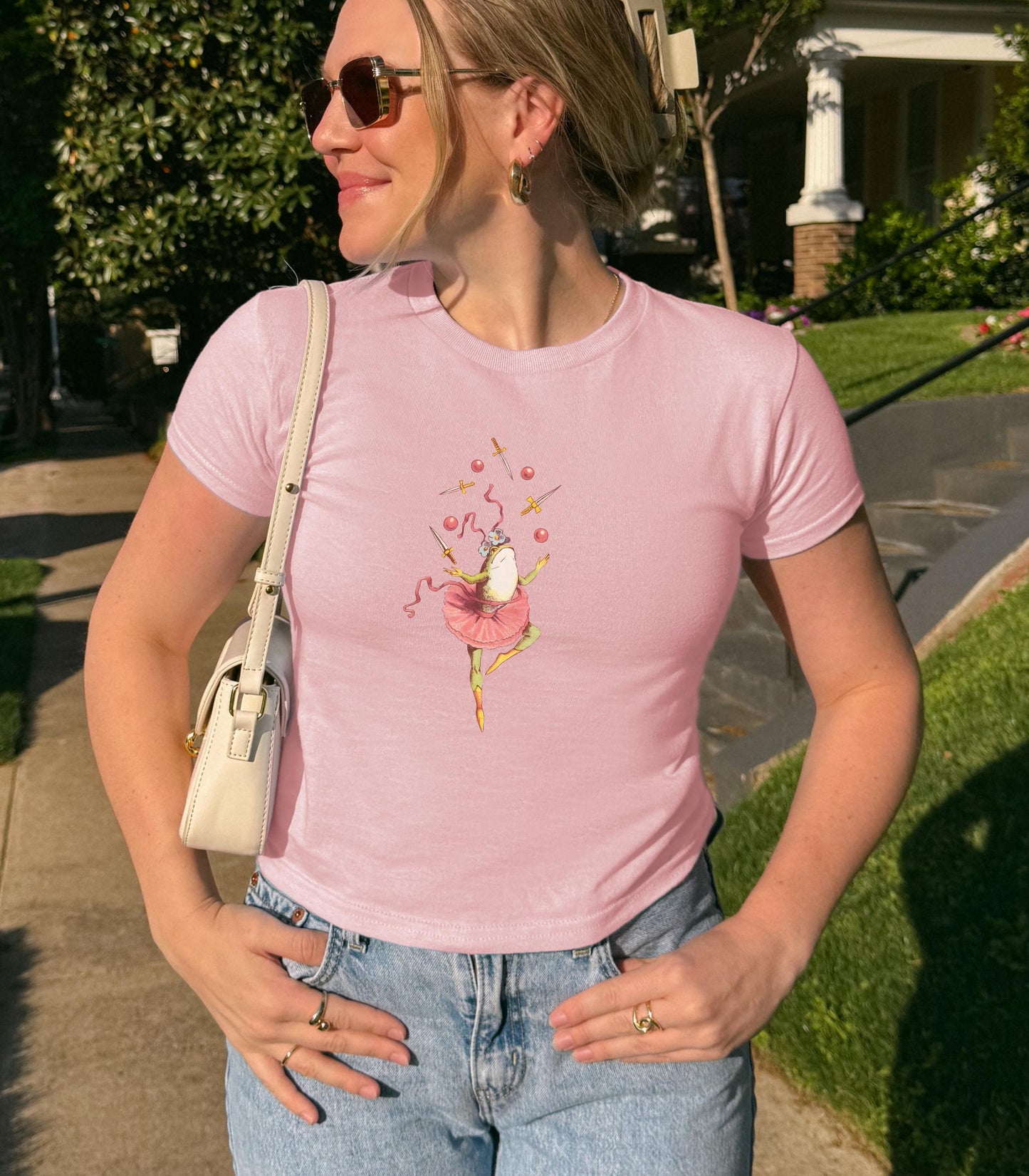 Cute Coquette Ballet Frog y2k cotton baby tee Kitschy Vintage Cottagecore Balletcore Ballerina 90s Soft Girl Ballet Dance Lover Teacher Gift