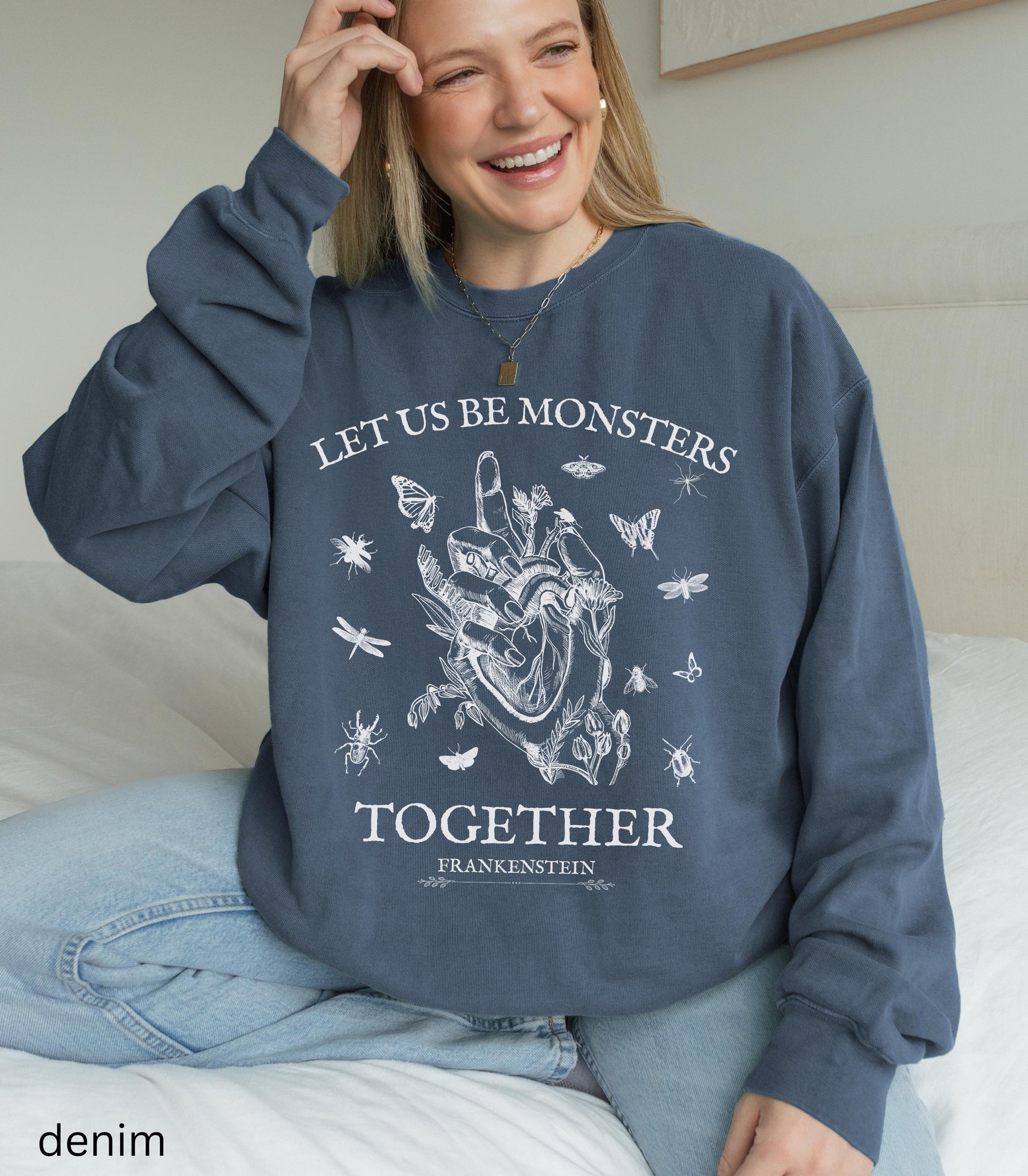 Frankenstein Mary Shelley Sweatshirt * Insects Spooky Horror Gothic Monster Movie Lover Merch Bookish Halloween Dark Romance Academia Gift