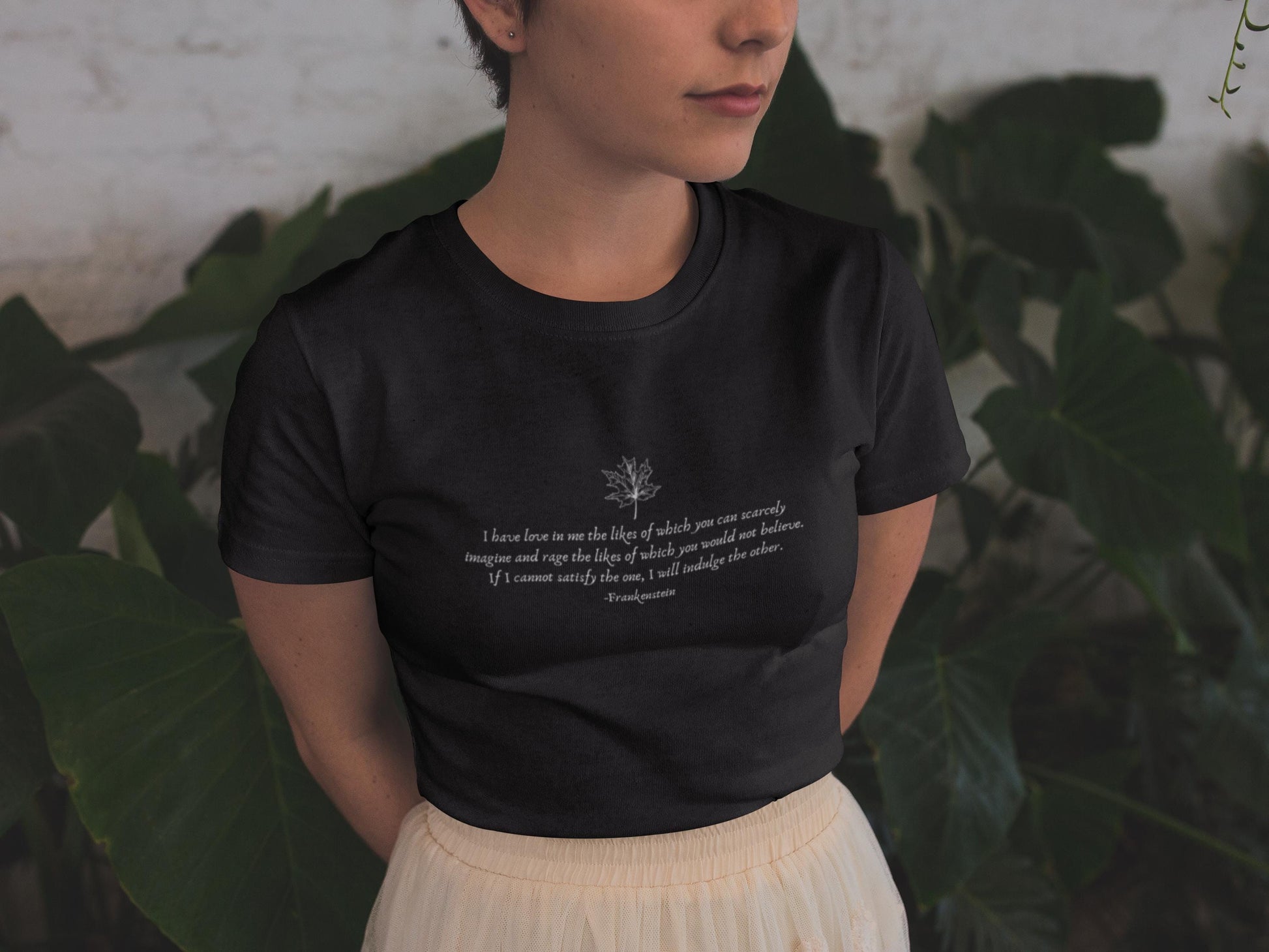 Frankenstein Mary Shelley Quote Tee * Goth Bride Maple Leaf Dark Academia Romance Cult Classic Horror Movie Film Bookish Christmas 2025 Gift