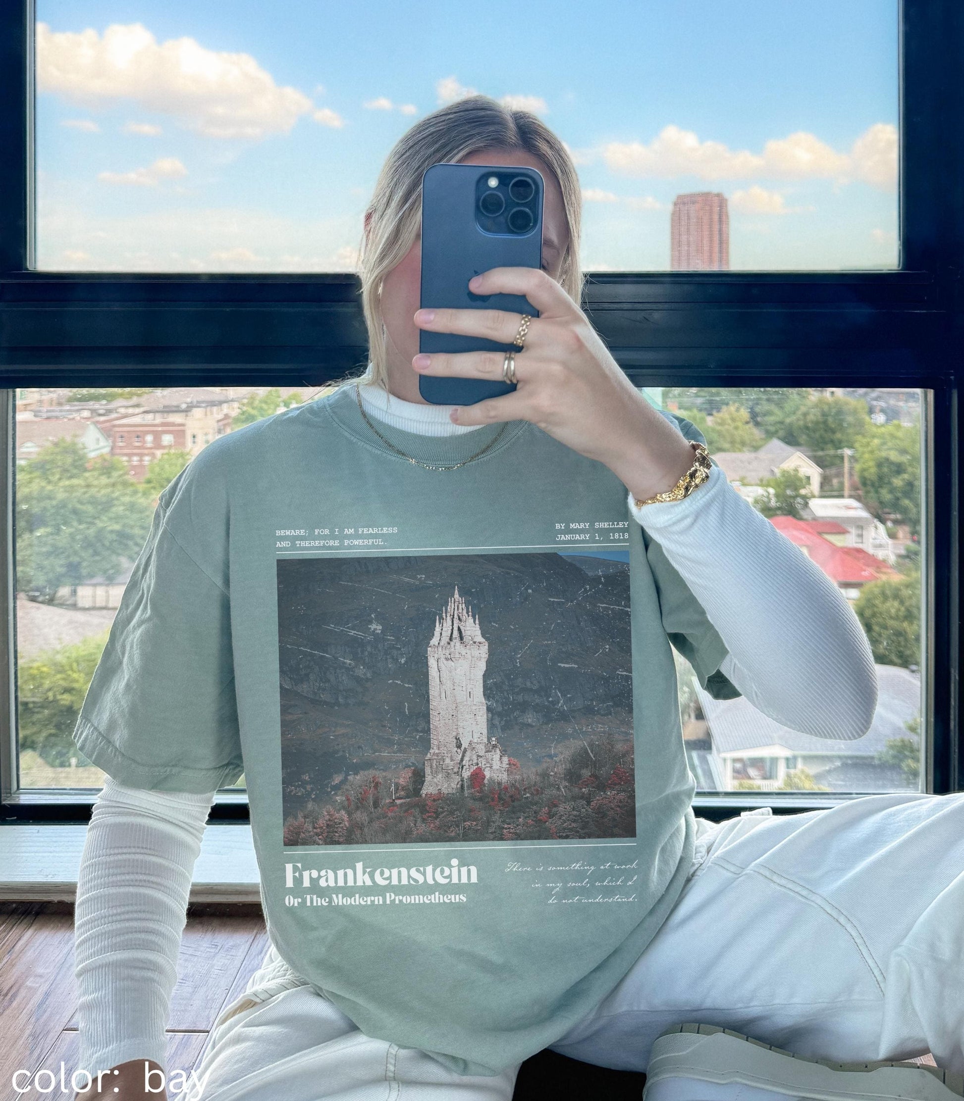 Frankenstein Tower Gothic Subtle Bookish Comfort Colors Tee * Mary Shelley Quote Christmas 2025 Horror Movie Dark Academia Monsters Together