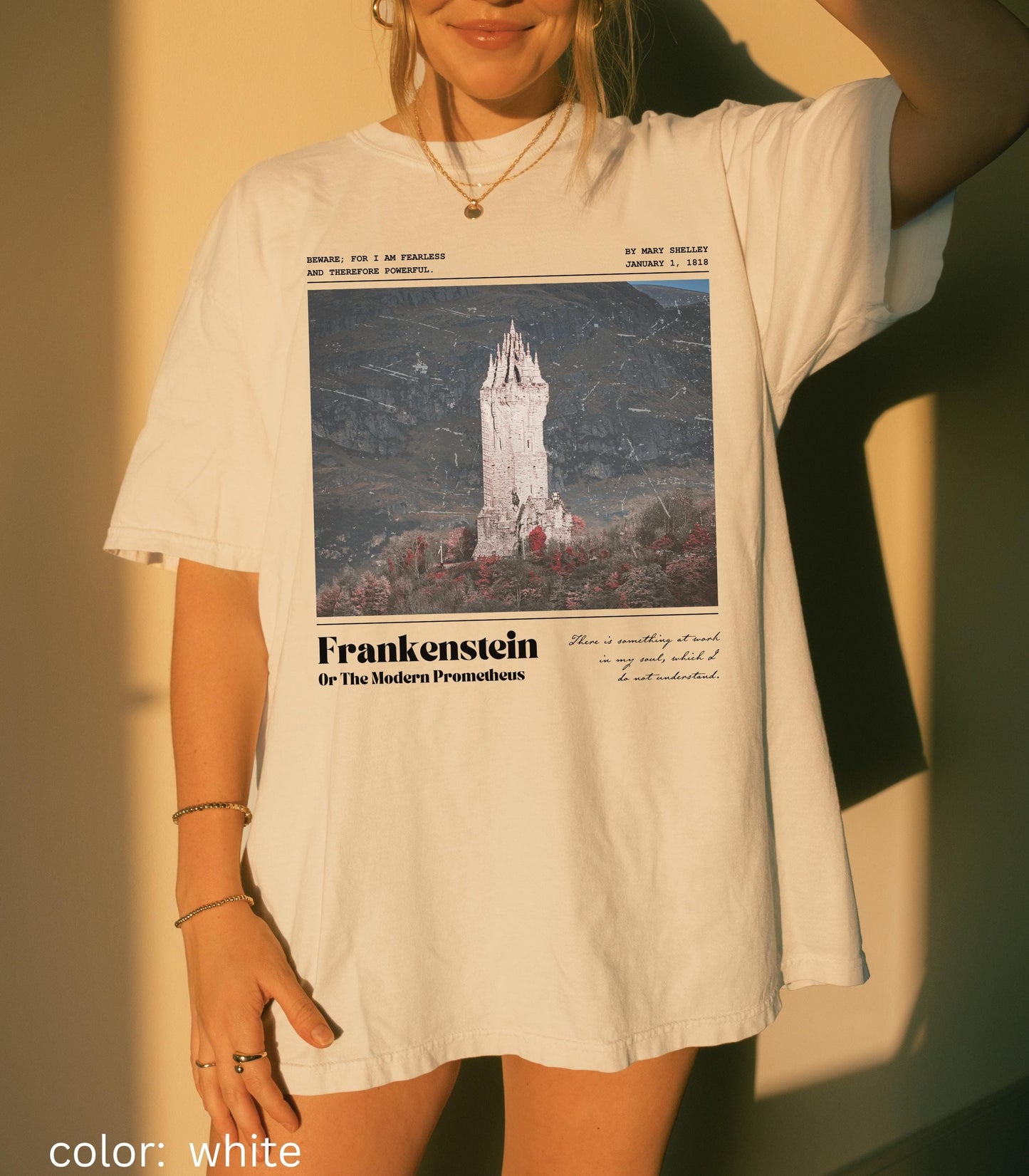 Frankenstein Tower Gothic Subtle Bookish Comfort Colors Tee * Mary Shelley Quote Christmas 2025 Horror Movie Dark Academia Monsters Together