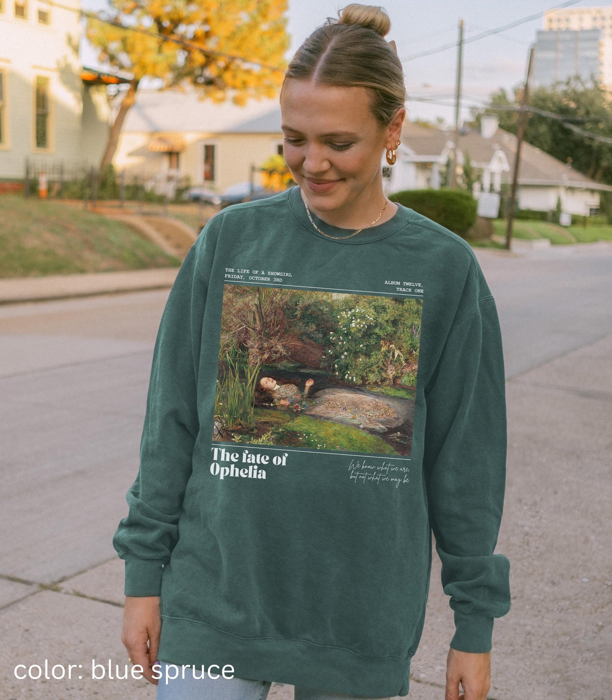 Fate of Ophelia Comfort Colors Sweatshirt TS Showgirl Era Pearls Concert Lyric Music Album Release Millais Hamlet Shakespeare Secret Santa