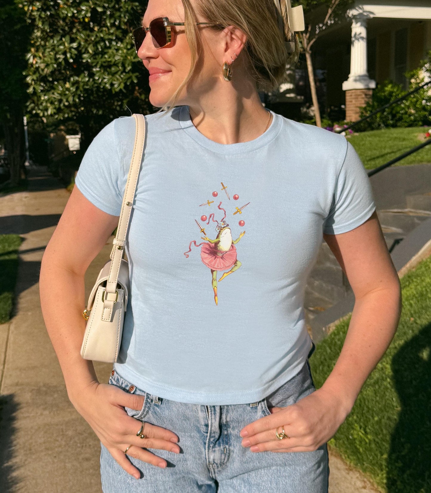 Cute Coquette Ballet Frog y2k cotton baby tee Kitschy Vintage Cottagecore Balletcore Ballerina 90s Soft Girl Ballet Dance Lover Teacher Gift