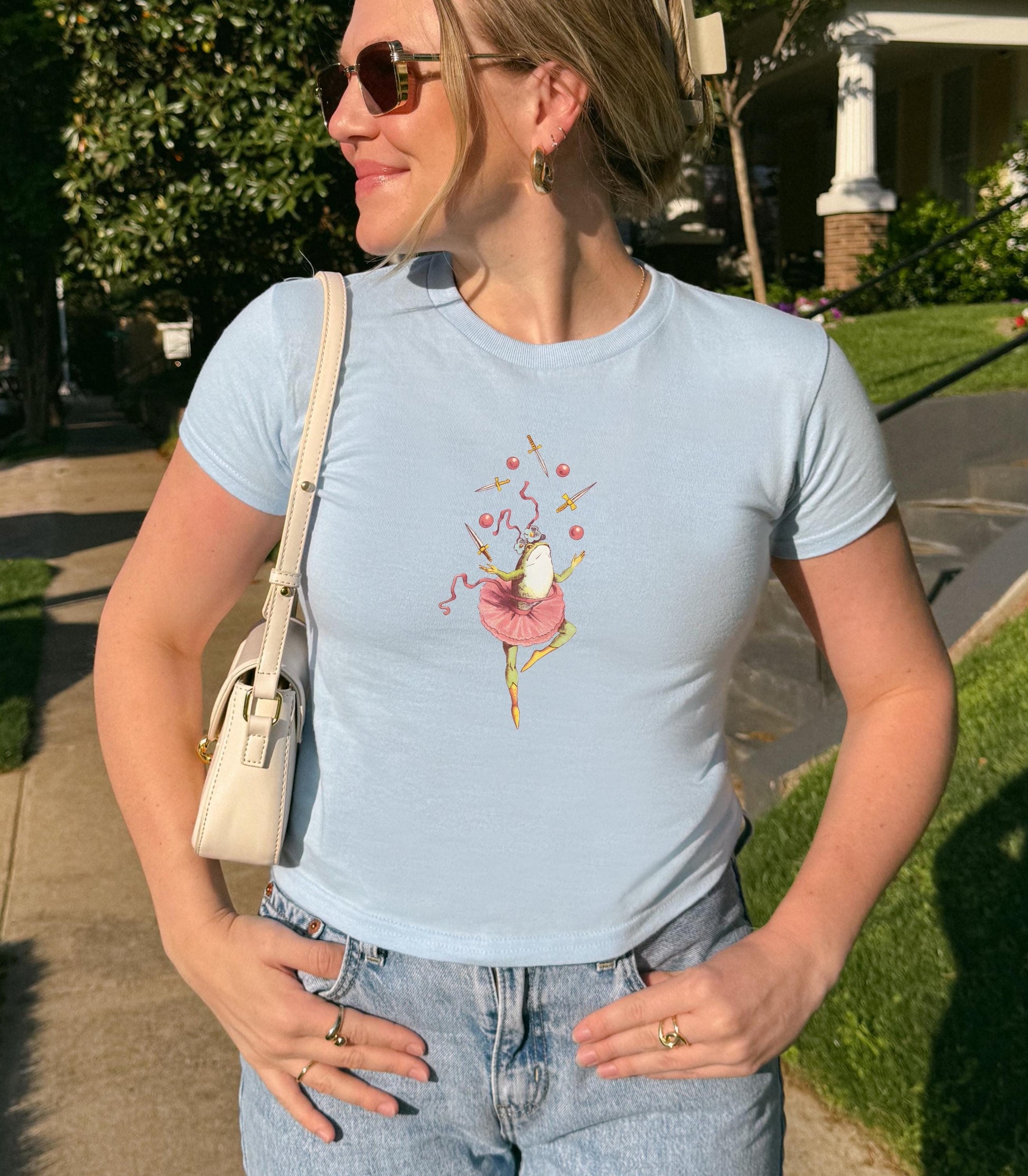 Cute Coquette Ballet Frog y2k cotton baby tee Kitschy Vintage Cottagecore Balletcore Ballerina 90s Soft Girl Ballet Dance Lover Teacher Gift