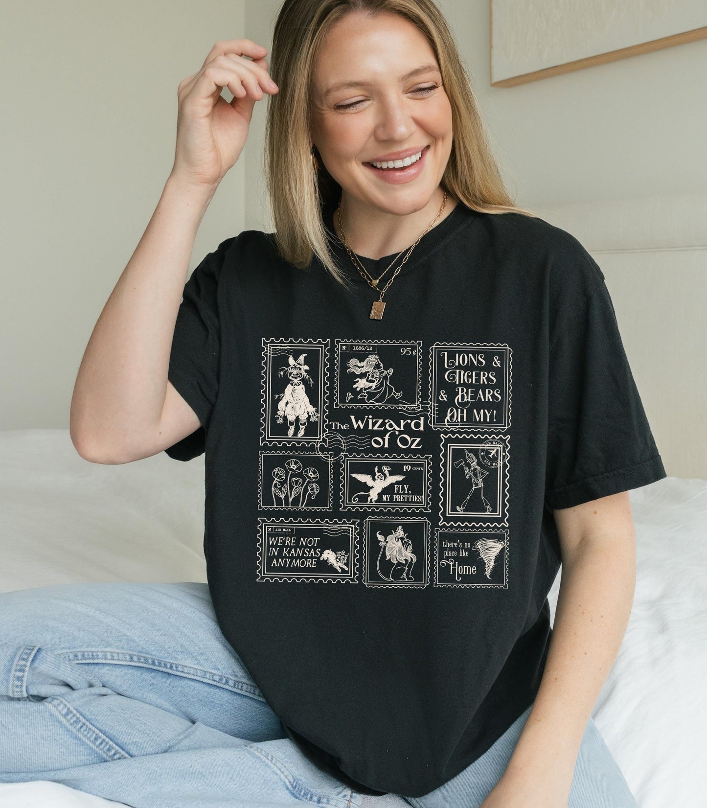 Wizard of Oz Stamp Tshirt * Scarecrow Tin Man Cowardly Lion Bookish Gift * Broadway Theater Lover Wicked Drama Teacher Cast Wrap Gift Glinda