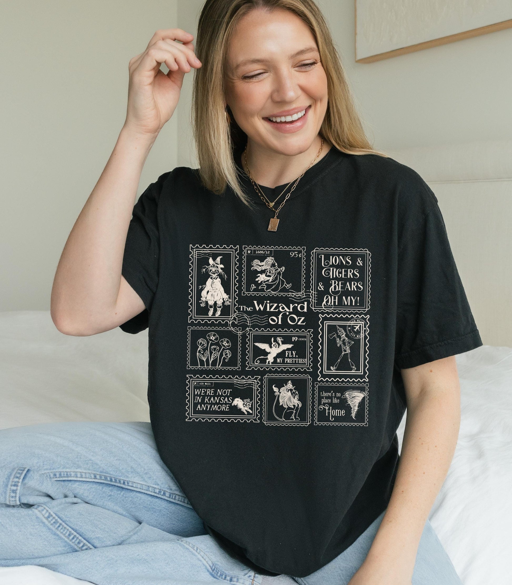 Wizard of Oz Stamp Tshirt * Scarecrow Tin Man Cowardly Lion Bookish Gift * Broadway Theater Lover Wicked Drama Teacher Cast Wrap Gift Glinda