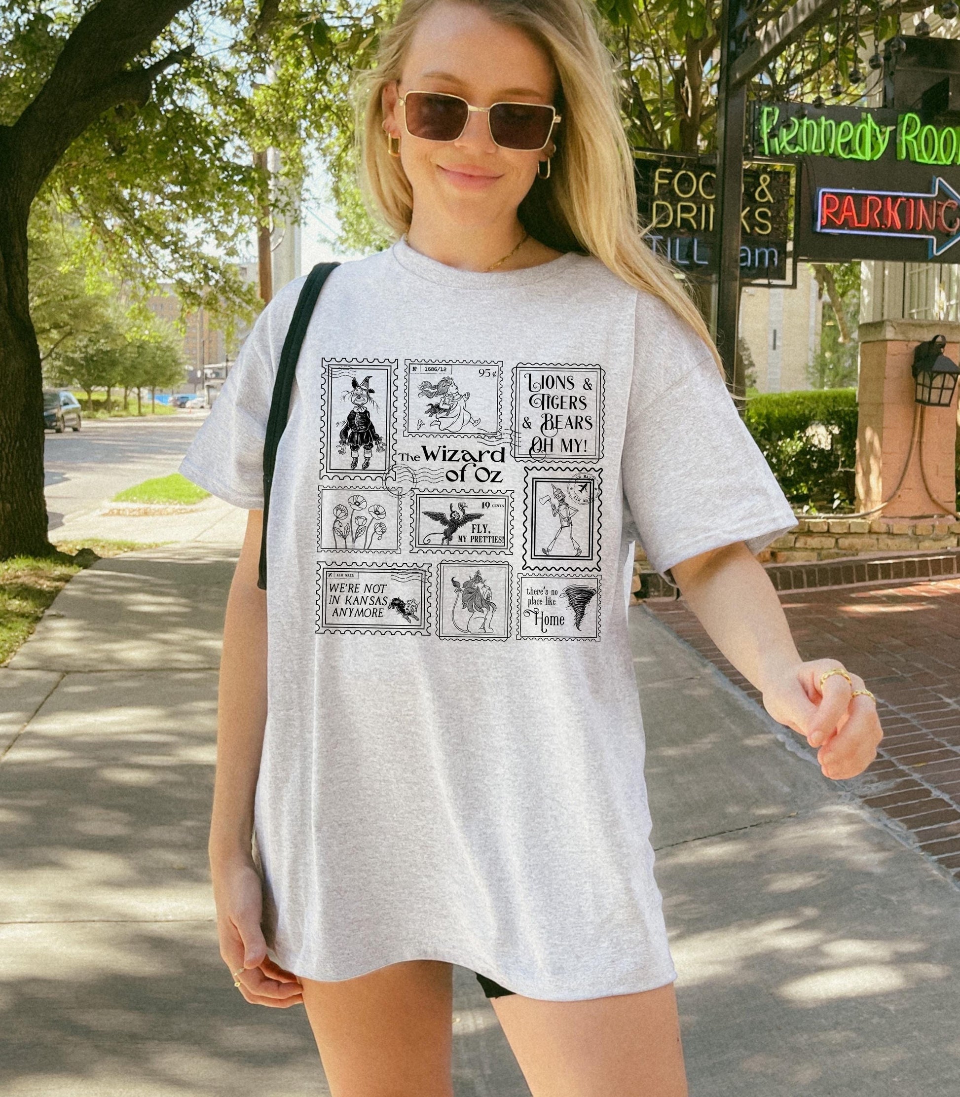 Wizard of Oz Stamp Tshirt * Scarecrow Tin Man Cowardly Lion Bookish Gift * Broadway Theater Lover Wicked Drama Teacher Cast Wrap Gift Glinda