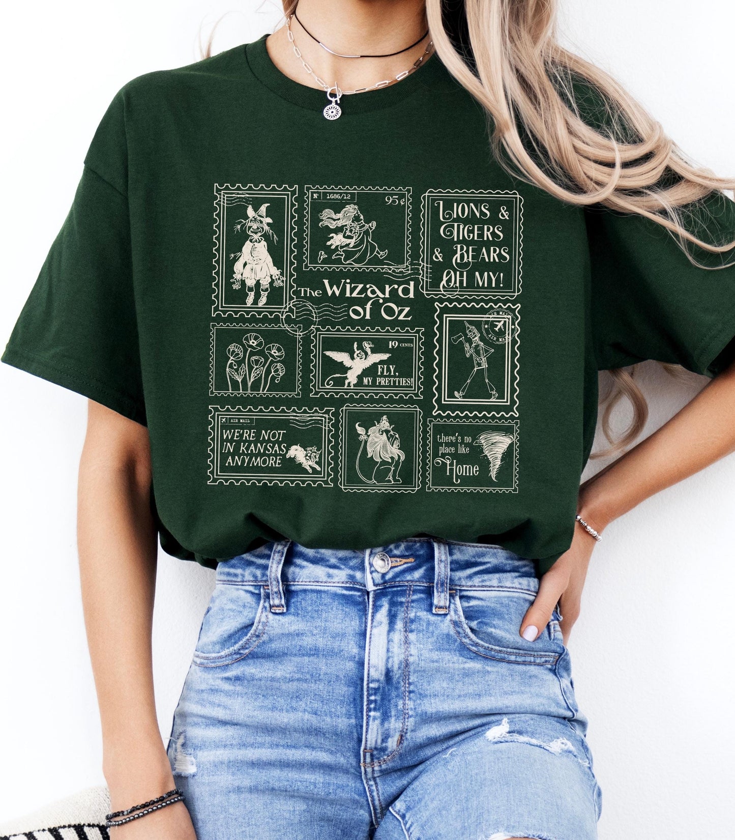 Wizard of Oz Stamp Tshirt * Scarecrow Tin Man Cowardly Lion Bookish Gift * Broadway Theater Lover Wicked Drama Teacher Cast Wrap Gift Glinda