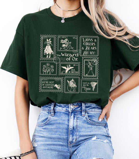 Wizard of Oz Stamp Tshirt * Scarecrow Tin Man Cowardly Lion Bookish Gift * Broadway Theater Lover Wicked Drama Teacher Cast Wrap Gift Glinda