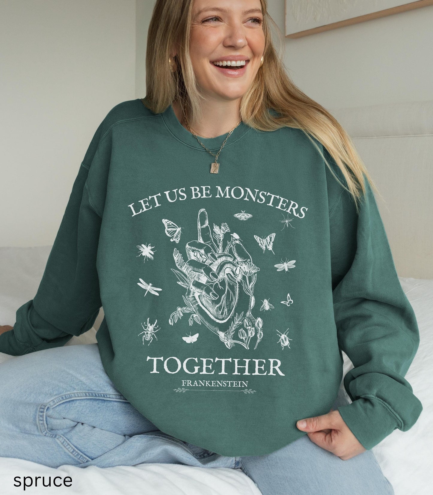 Frankenstein Mary Shelley Sweatshirt * Insects Spooky Horror Gothic Monster Movie Lover Merch Bookish Halloween Dark Romance Academia Gift