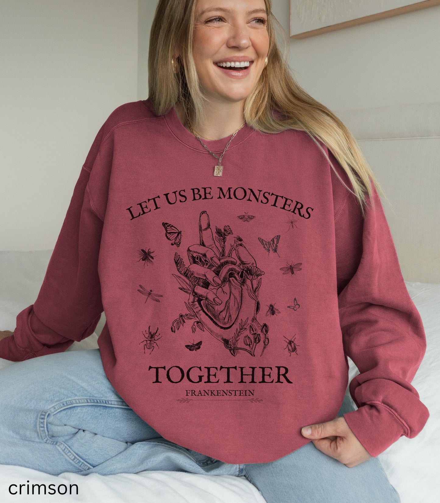 Frankenstein Mary Shelley Sweatshirt * Insects Spooky Horror Gothic Monster Movie Lover Merch Bookish Halloween Dark Romance Academia Gift