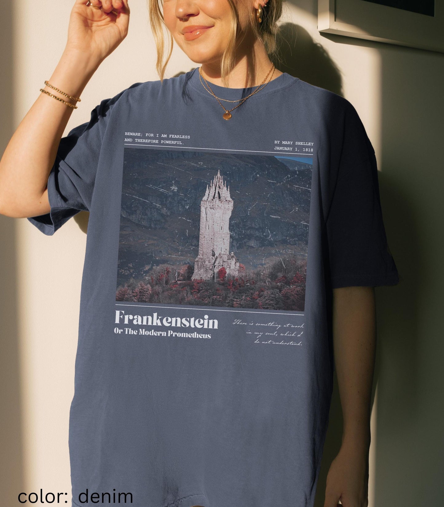 Frankenstein Tower Gothic Subtle Bookish Comfort Colors Tee * Mary Shelley Quote Christmas 2025 Horror Movie Dark Academia Monsters Together
