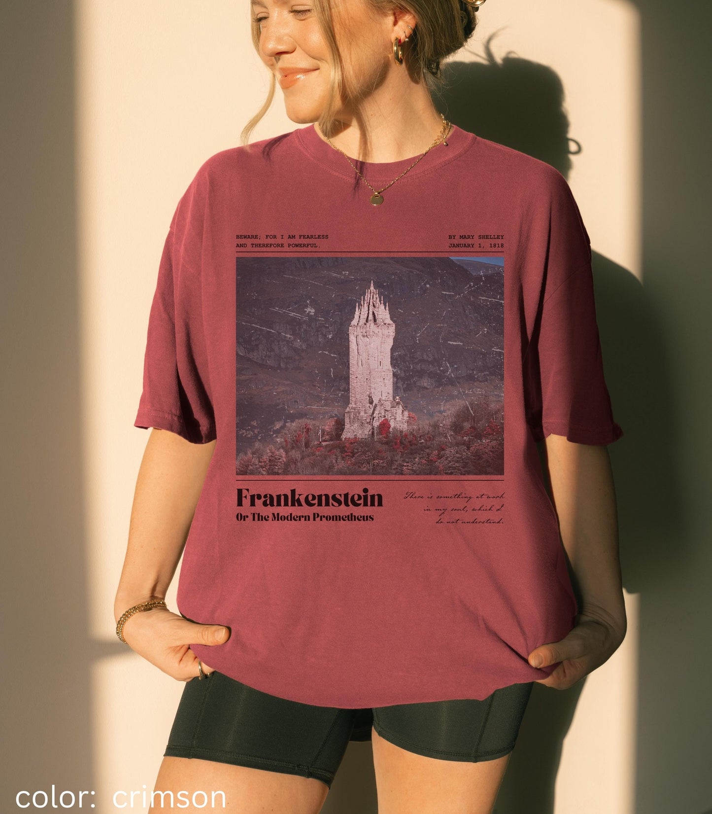 Frankenstein Tower Gothic Subtle Bookish Comfort Colors Tee * Mary Shelley Quote Christmas 2025 Horror Movie Dark Academia Monsters Together