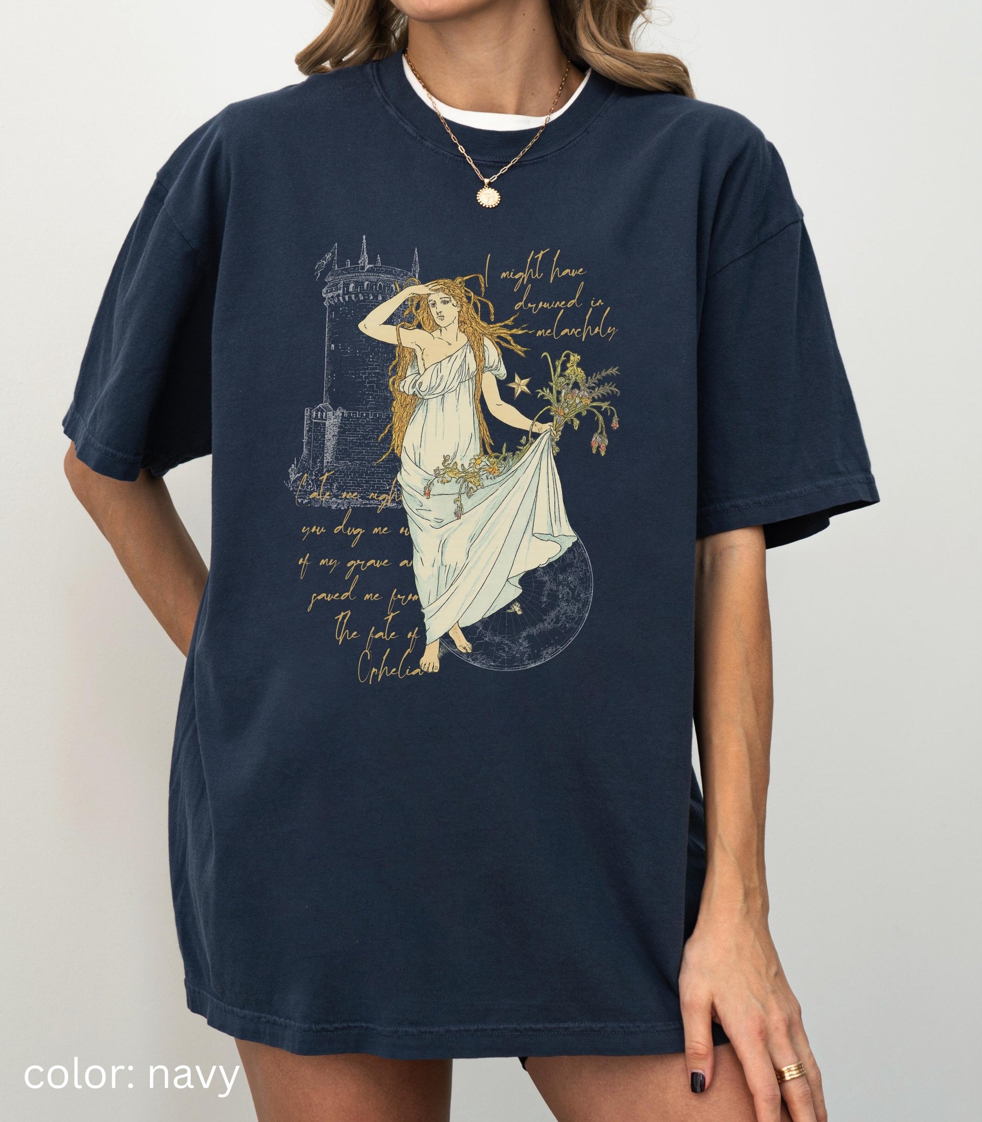 Shakespeare Fate of Ophelia Comfort Colors Tee * Vintage Hamlet Showgirl Era Pearls Music Lyric Concert Album 12 Release Eldest Daughter