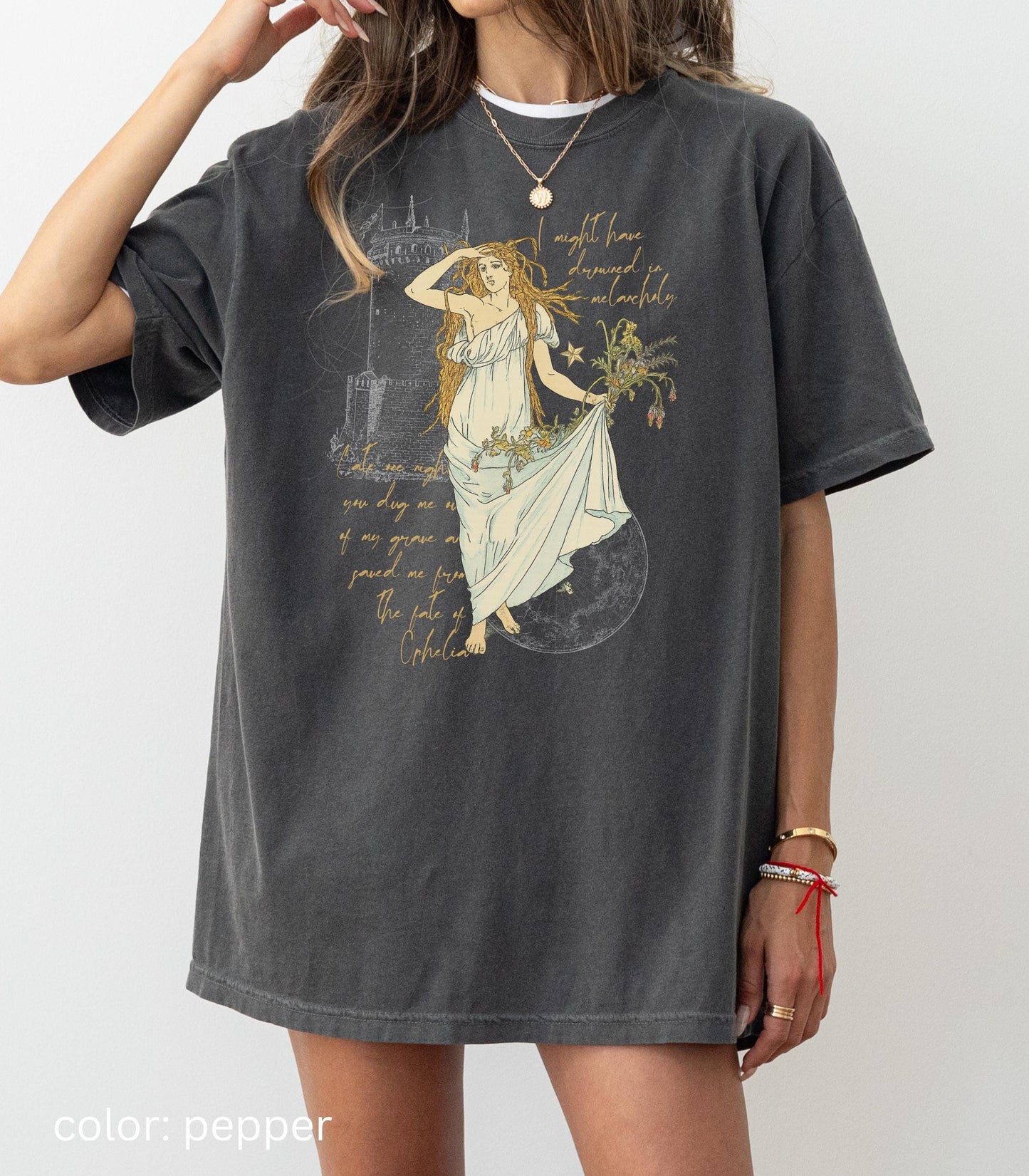 Shakespeare Fate of Ophelia Comfort Colors Tee * Vintage Hamlet Showgirl Era Pearls Music Lyric Concert Album 12 Release Eldest Daughter