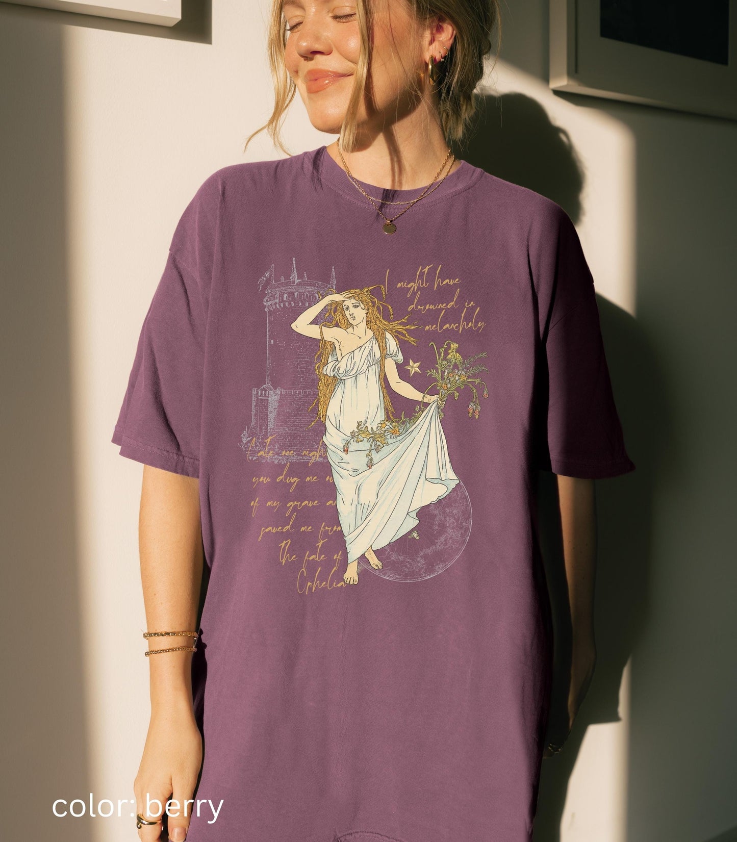 Shakespeare Fate of Ophelia Comfort Colors Tee * Vintage Hamlet Showgirl Era Pearls Music Lyric Concert Album 12 Release Eldest Daughter