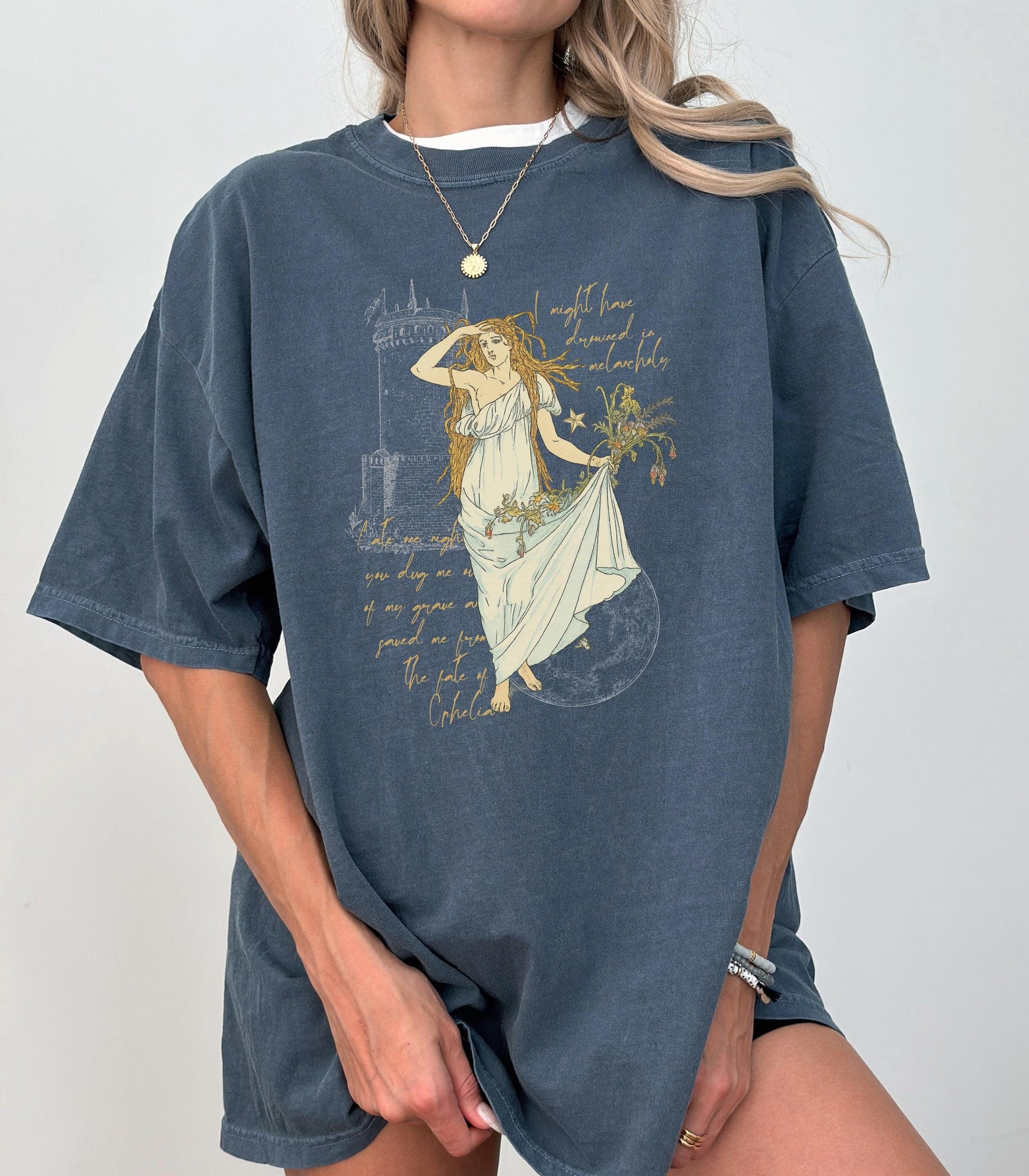 Shakespeare Fate of Ophelia Comfort Colors Tee * Vintage Hamlet Showgirl Era Pearls Music Lyric Concert Album 12 Release Eldest Daughter