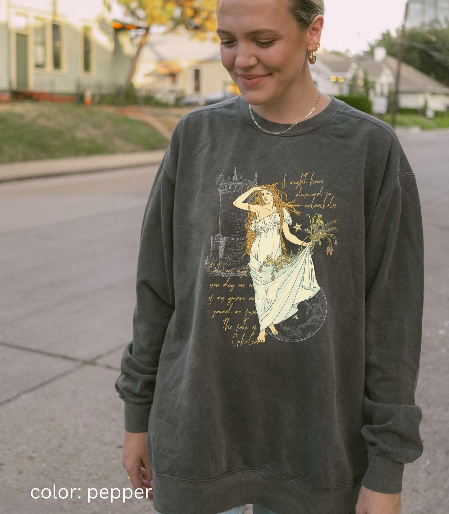 Shakespeare Fate of Ophelia Comfort Colors Sweatshirt Vintage Hamlet Showgirl Era Pearls Music Lyric Concert Album Release Eldest Daughter