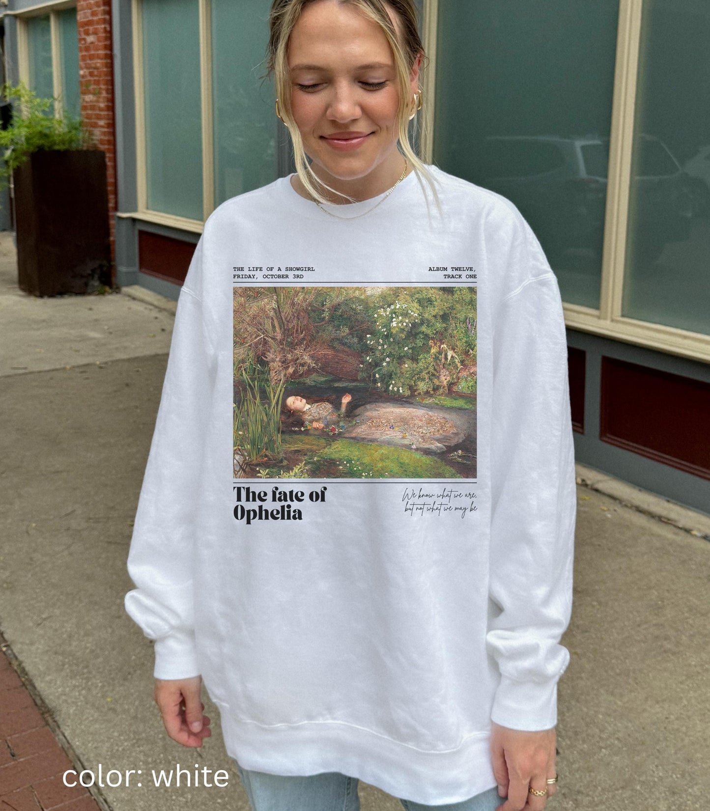 Fate of Ophelia Comfort Colors Sweatshirt TS Showgirl Era Pearls Concert Lyric Music Album Release Millais Hamlet Shakespeare Secret Santa