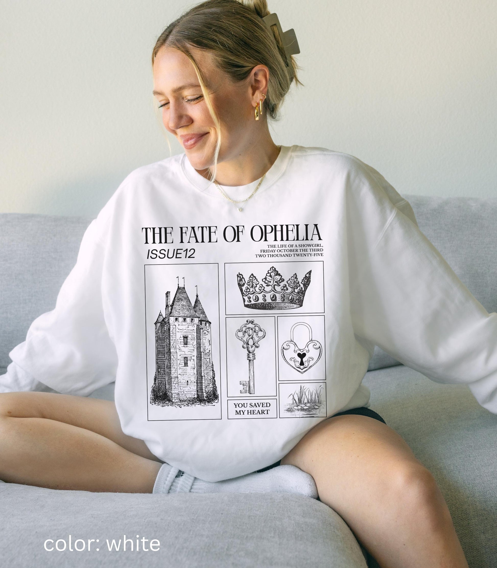 Shakespeare Fate of Ophelia Hamlet In My Showgirl Era Pearls Music Lyric Concert Album Release Sweatshirt Eldest Daughter Secret Santa Gift