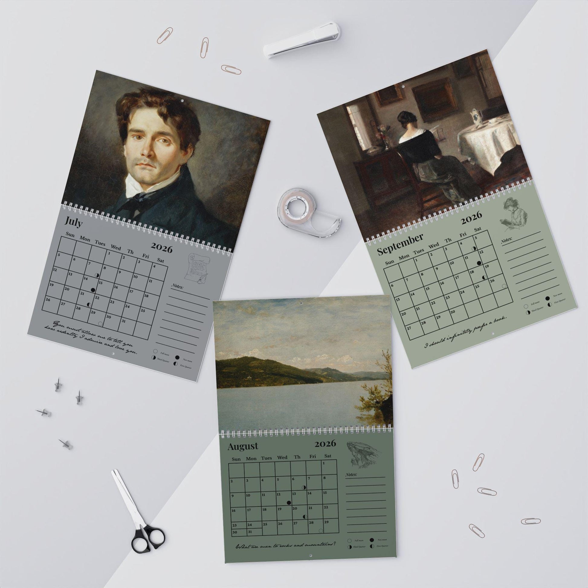 Pride & Prejudice 2026 Wall Calendar Book Lover Gift Home Office Decor Jane Austen Quote Bookish Merch Mr Darcy Pemberley Fond of Walking