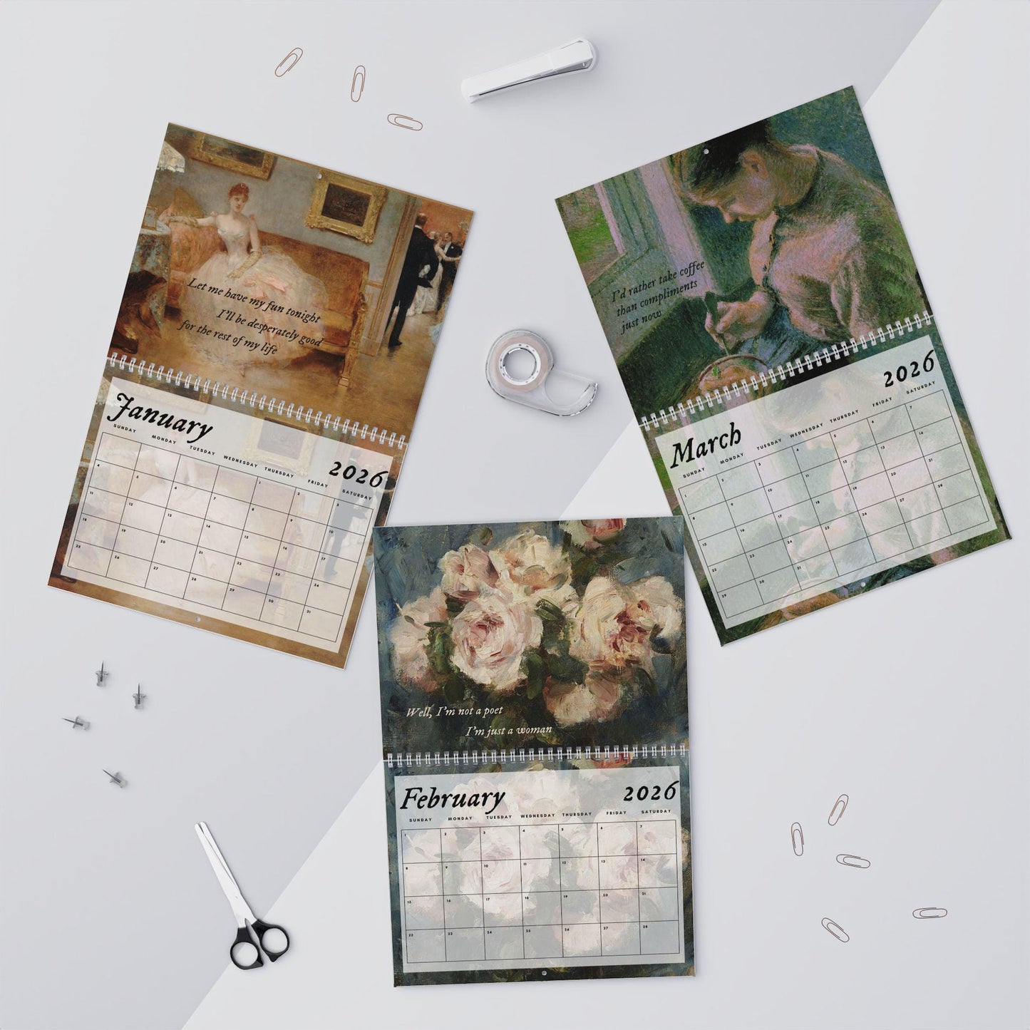 Little Women 2026 Wall Calendar * Vintage Cottagecore Literary Book Lover Gift Home Office Decor March Sisters It's no use Jo Meg Beth Amy