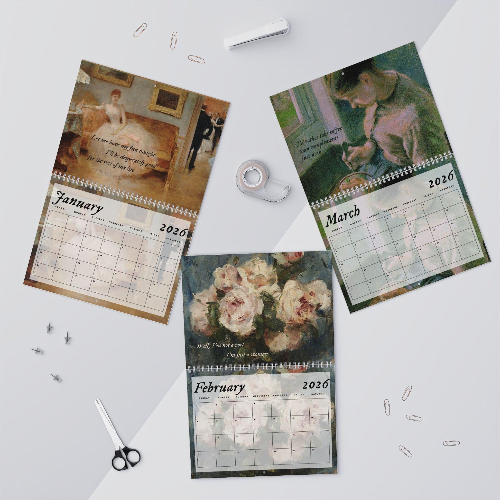 Little Women 2026 Wall Calendar * Vintage Cottagecore Literary Book Lover Gift Home Office Decor March Sisters It's no use Jo Meg Beth Amy