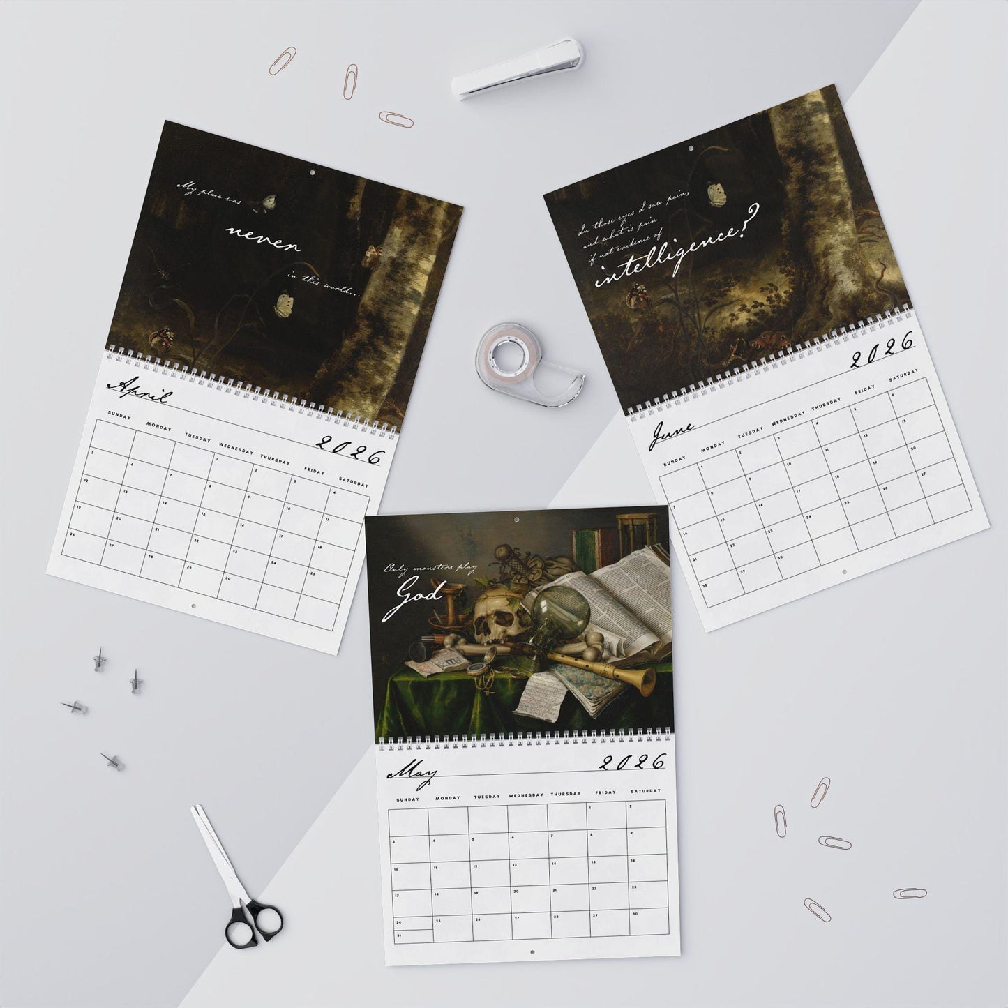 Frankenstein Mary Shelley Dark Academia 2026 Wall Calendar Home Office Decor Book Lover Gift Goth Bride Horror Movie Bookish Christmas 2025