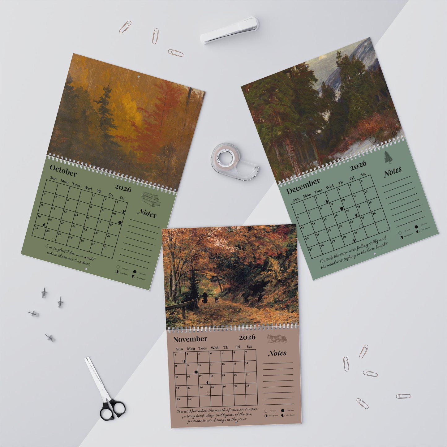 Anne of Green Gables 2026 Wall Calendar Vintage Cottagecore Literary Book Lover Gift Home Office Decor Avonlea Anne with an E Kindred Spirit