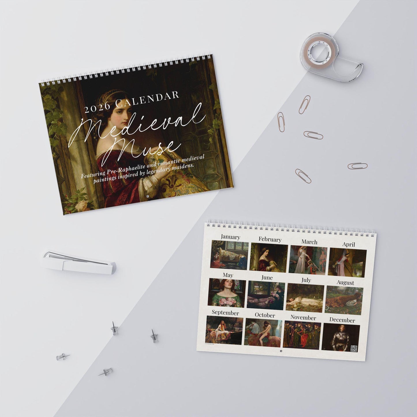 Medieval Muse Wall Calendar 2026 Pre-Raphaelite Medievalcore Art Knights Maidens Arthurian Romance Ophelia Godiva Shalott Waterhouse Dicksee